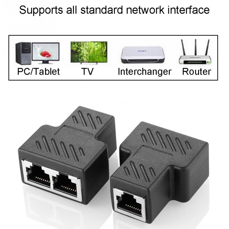 (2 Pack) RJ45 Splitter Adapter 1 to 2 Dual Female Port, Cat 5 / Cat 6 / Cat 7 Lan Ethernet Socket Splitter Plug Adapter,1 To 2 RJ45 Connector Network Cable Splitter Extender Plug Adapter ,RJ45 Coupler
