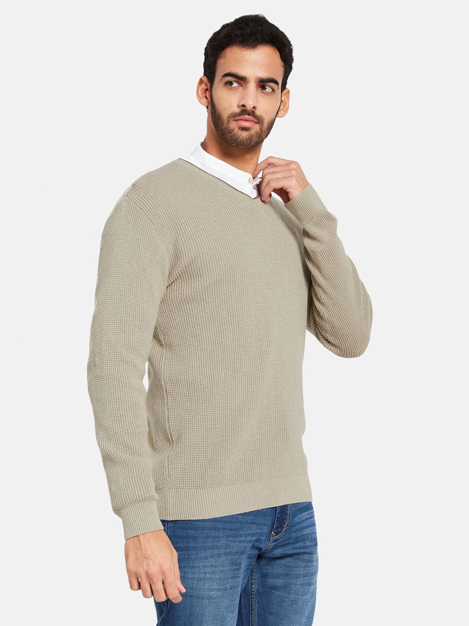 METTLE Khaki Cotton Regular Fit Sweater