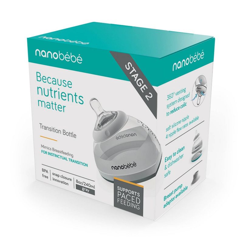 Nanobebe Stage 2 Transition Baby Bottle 8oz - Gray