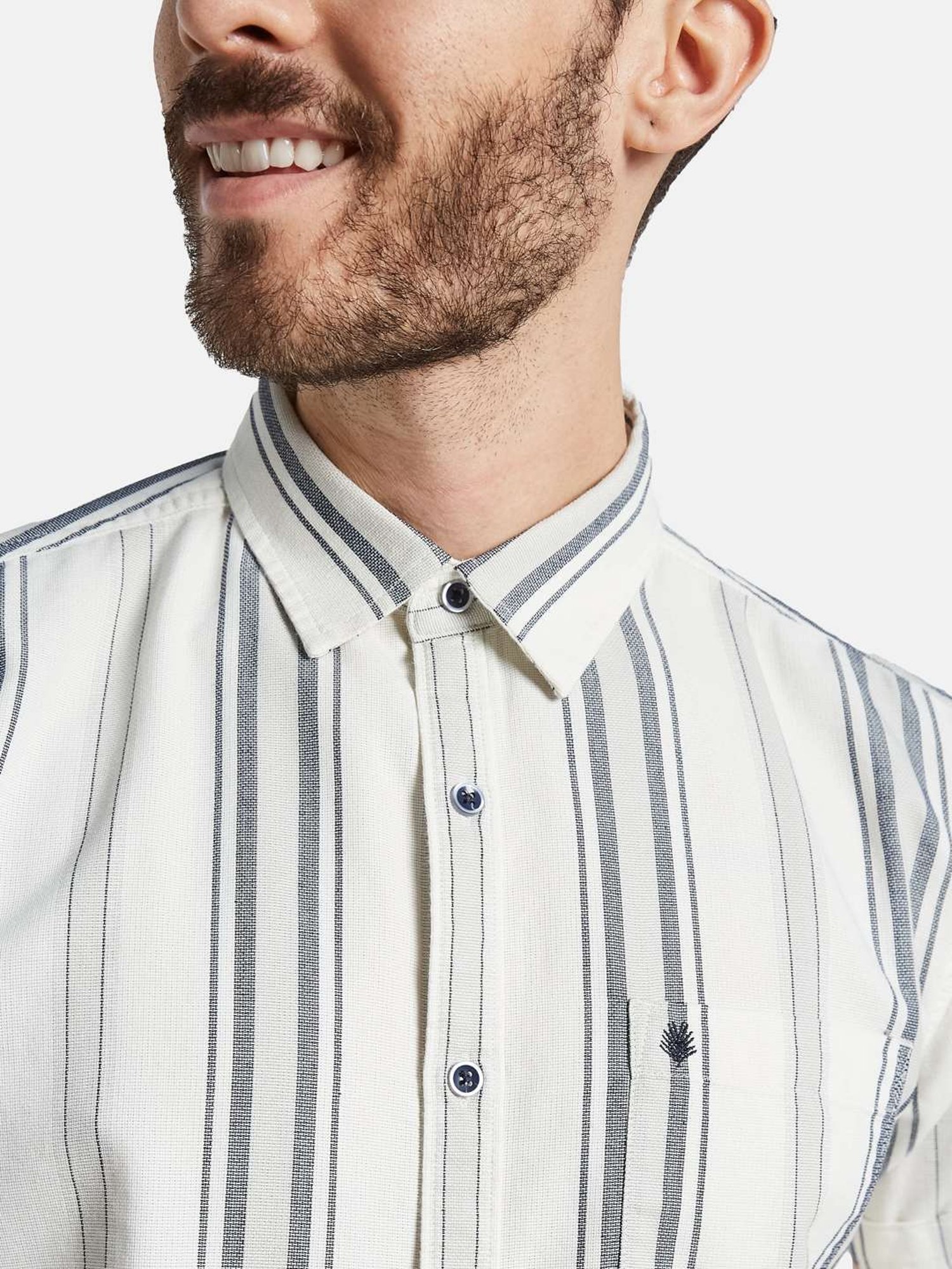 Mettle Off White Cotton Regular Fit Striped Shirt