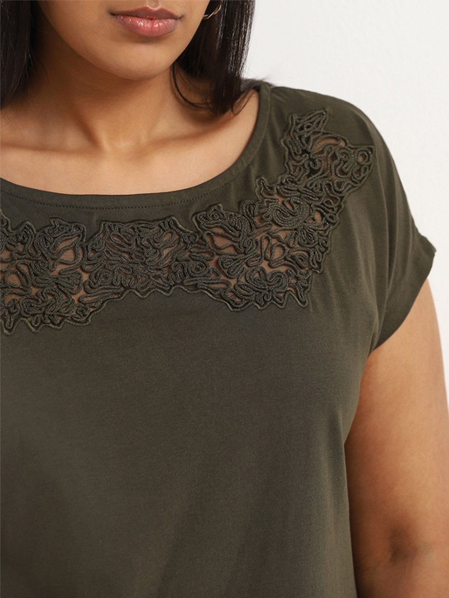 Gia by Westside Green Cord Embroidered Top