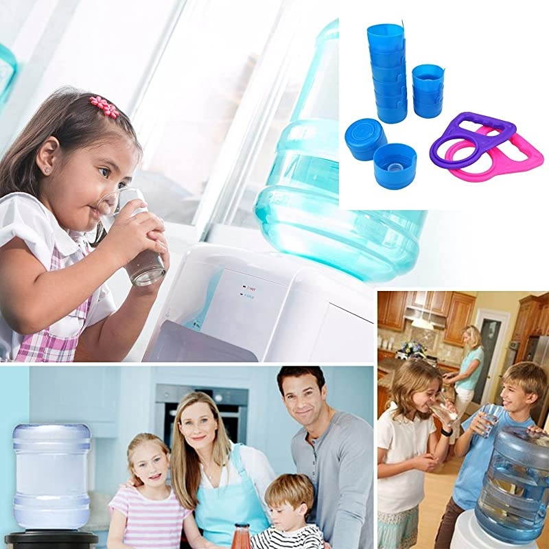 20 Pieces Non Spill Caps Anti Splash Bottle Caps Reusable for 55mm 3 and 5 Gallon Water Jugs with 2 Pieces Water Bottle HandleRandom Color