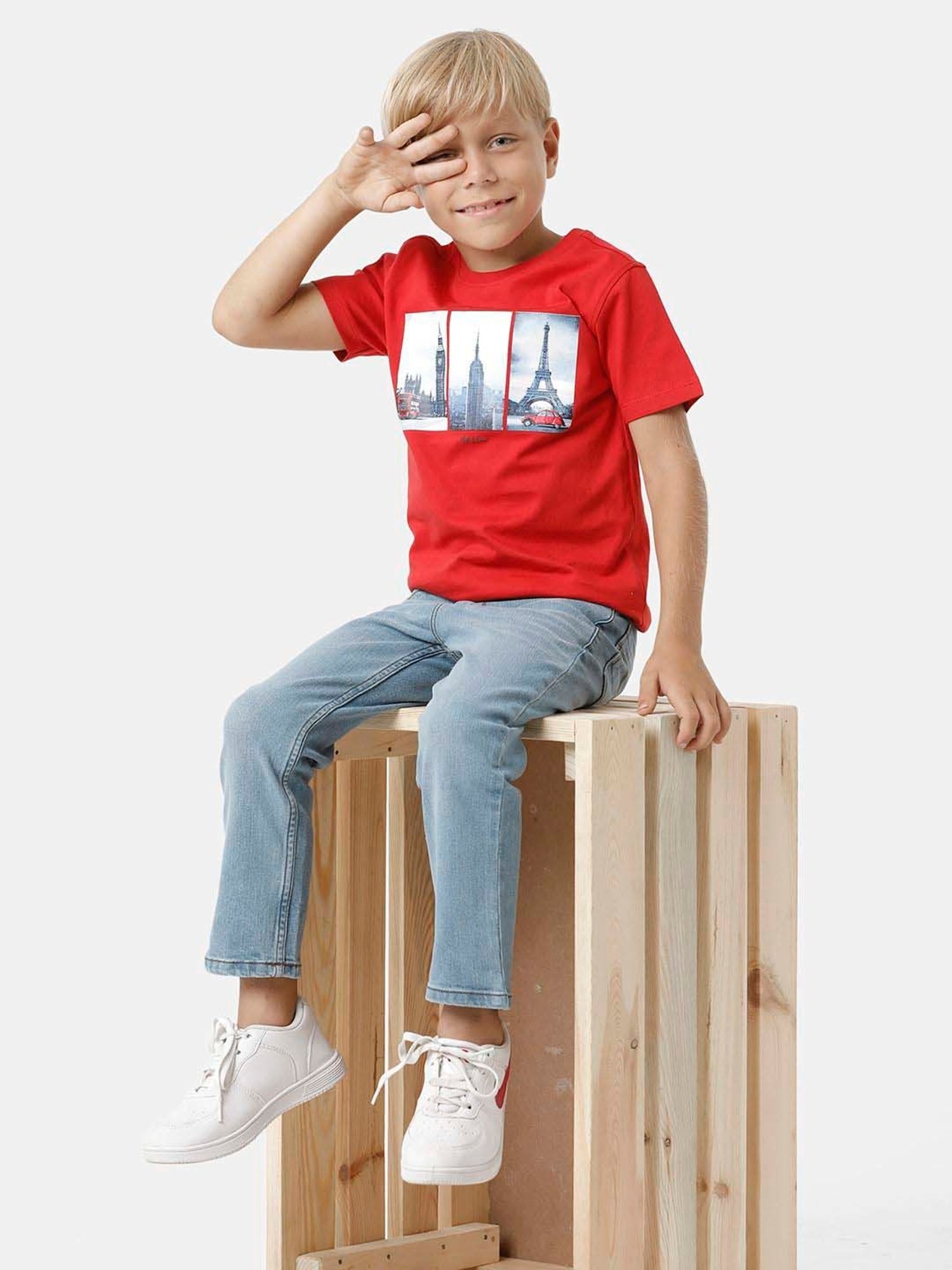 Kate & Oscar Kids Salsa Red Cotton Printed T-Shirt