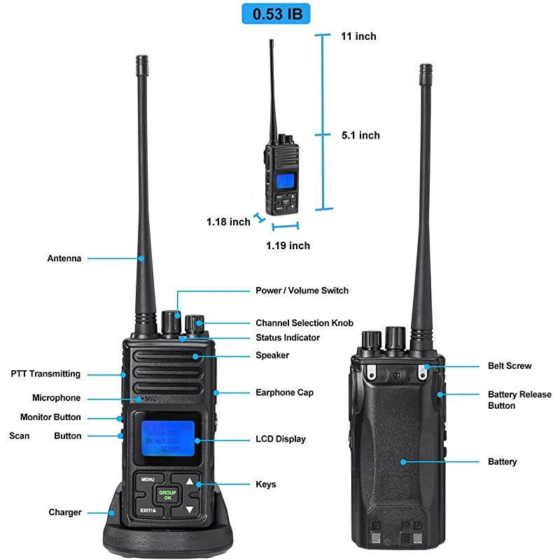 5 Watts Two Way Radio Long Range Handheld UHF Business Ham Radio for Adult Programmable Walkie Talkie with Rechargeable 1500mAh Battery LCD Display Charging Docks Earpieces 9 Packs