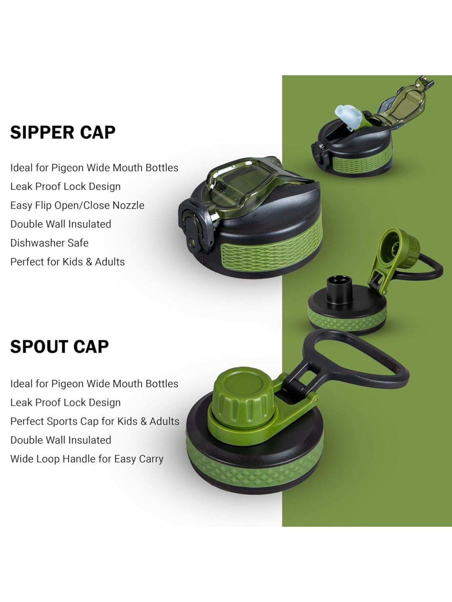 Pigeon Green Stainless Steel Rush Thermos Flask With Straw & Screw Cap (1 L)