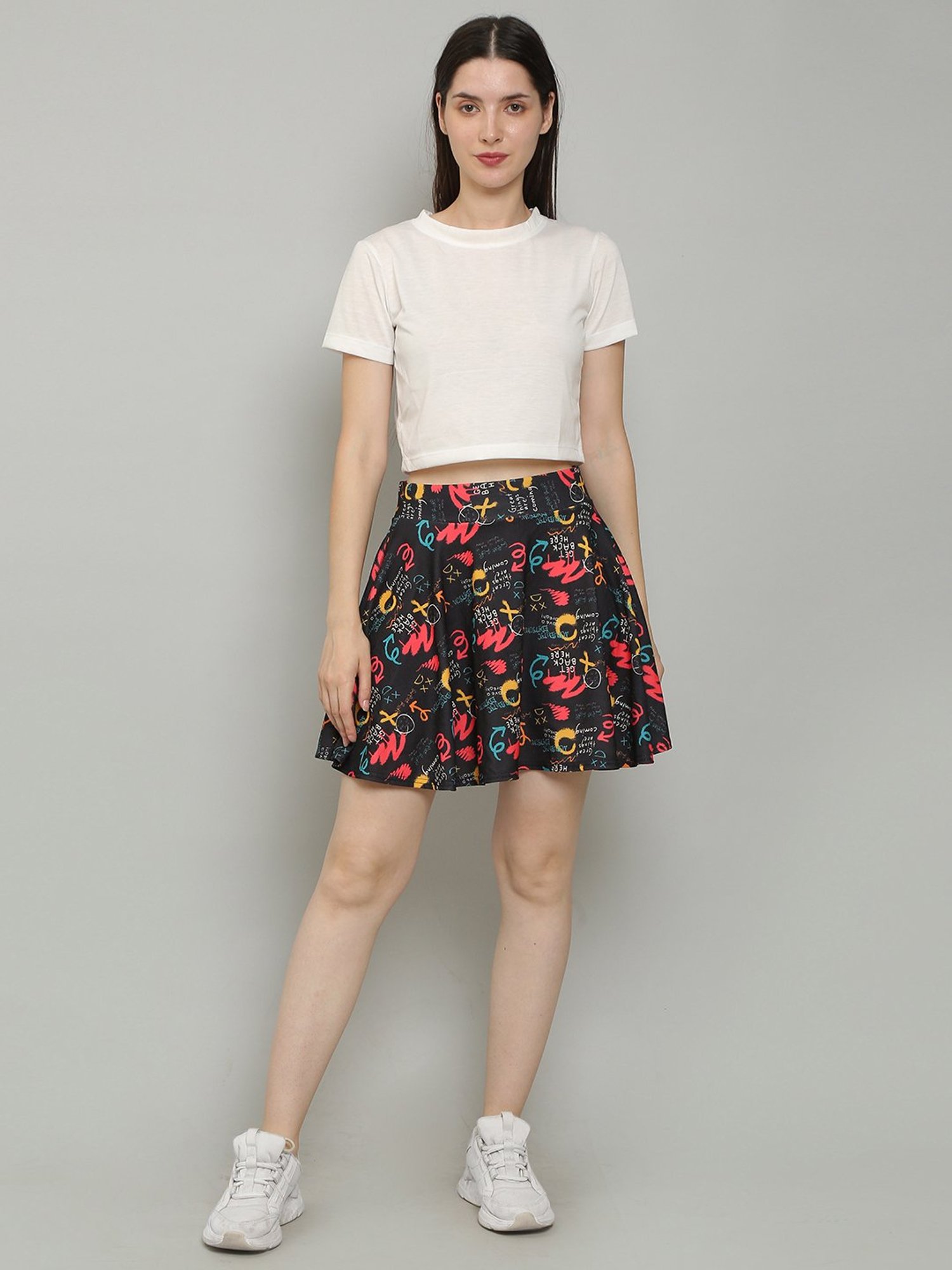 N-Gal Black Printed Mini Skirt