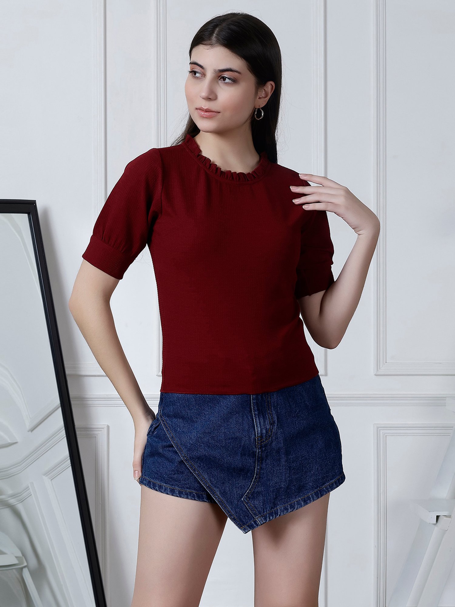 NEUDIS Maroon Regular Fit Top