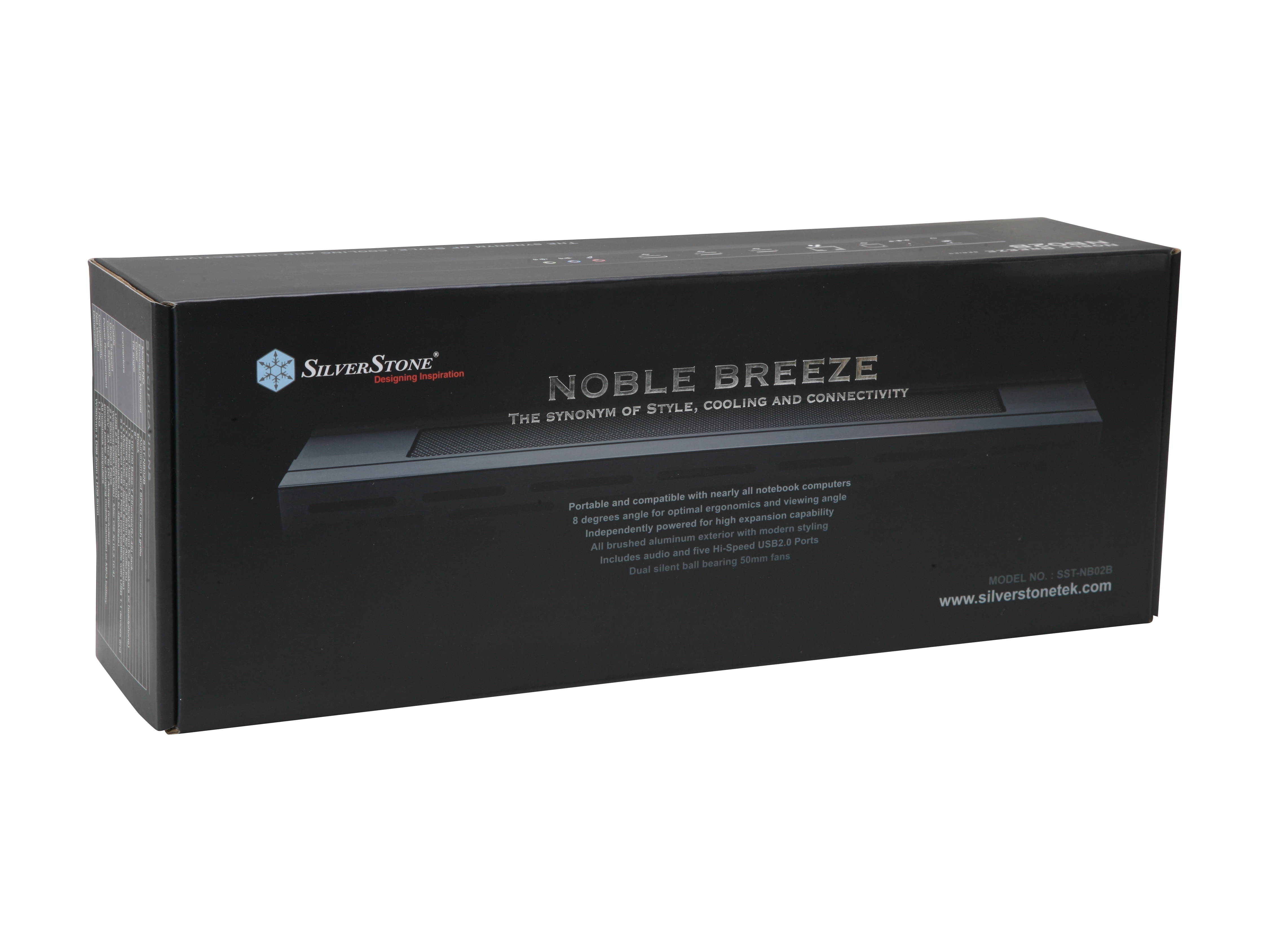 Silverstone NB02B Black, Aluminum multifunctional notebook cooler