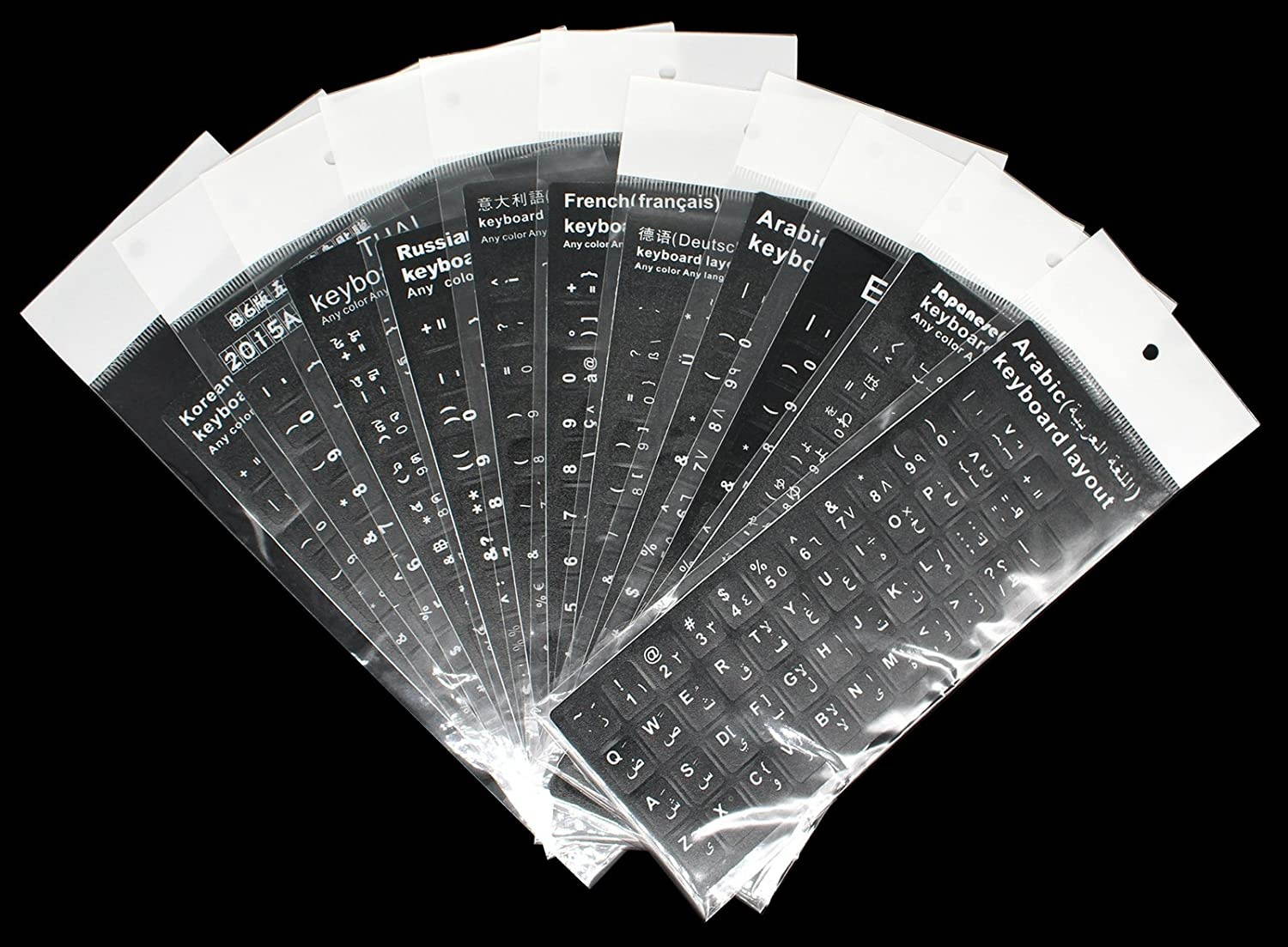 [2PCS Pack] HRH German Keyboard Stickers,PC Keyboard Stickers Black Background with White Lettering for Computer