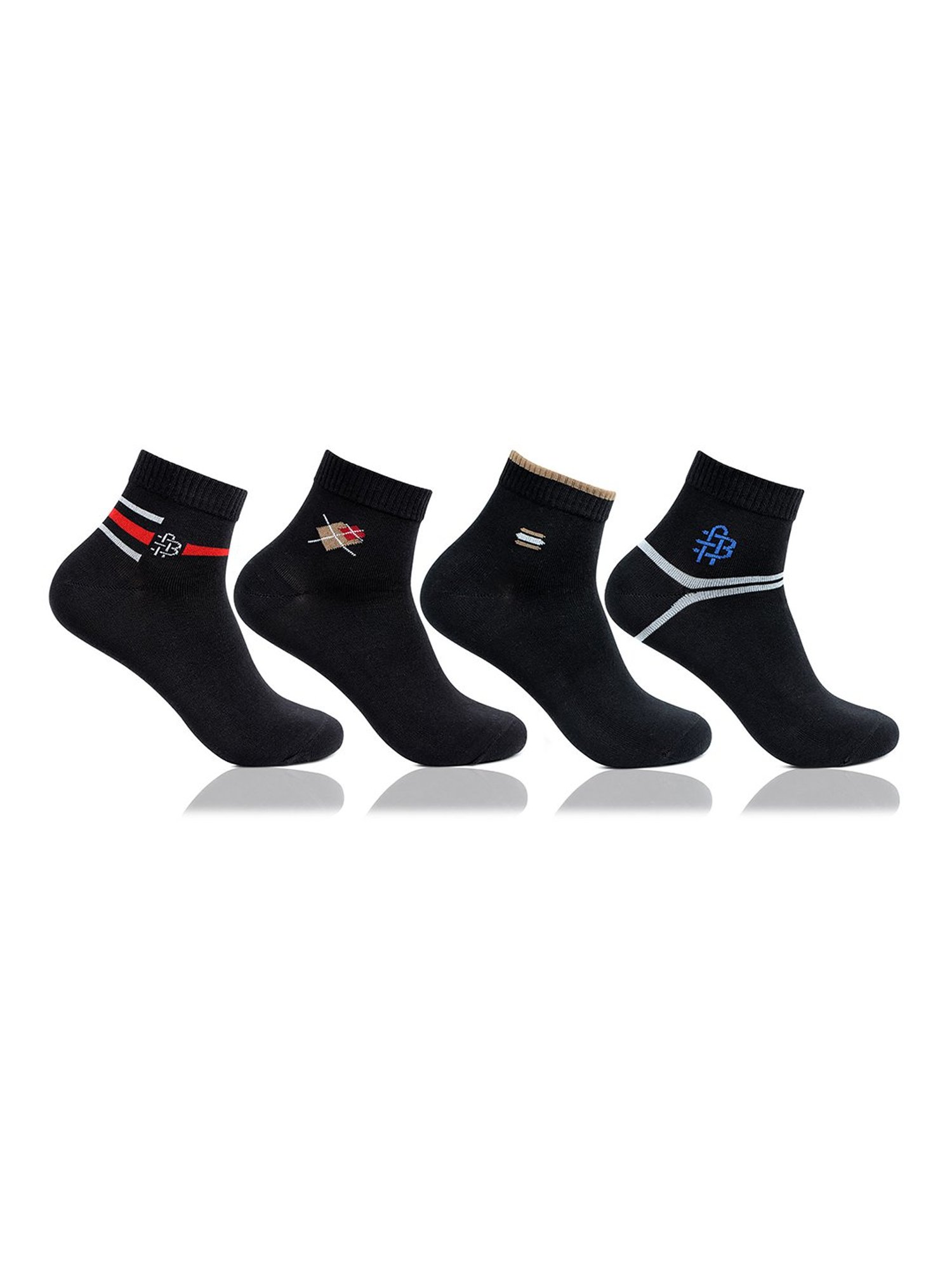 Bonjour Black Printed Socks - Pack of 4