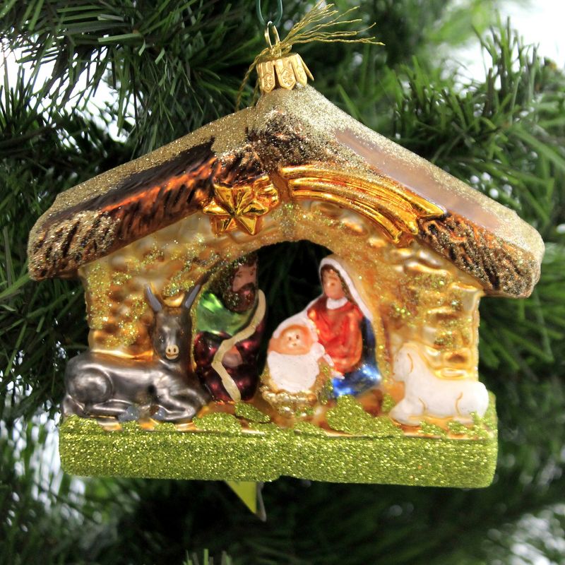 Holiday Ornaments 4.0" Nativity Scene Stable Mary Joseph Baby  Jesus  -  Tree Ornaments