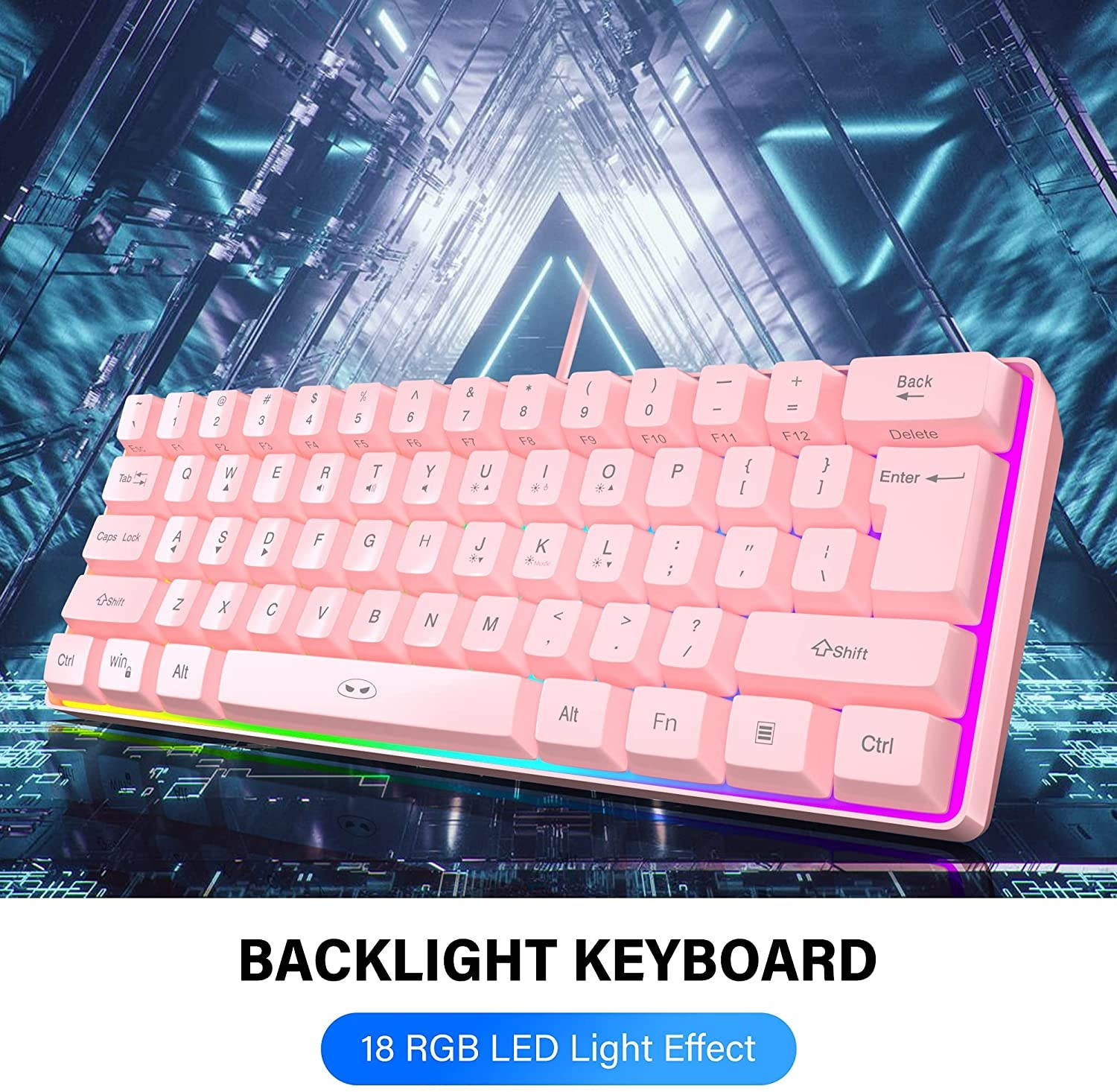 MageGee TS91 Mini 60% Gaming/Office Keyboard,Waterproof Keycap Type Wired RGB Backlit Compact Computer Keyboard for Windows/Mac/Laptop (Pink)