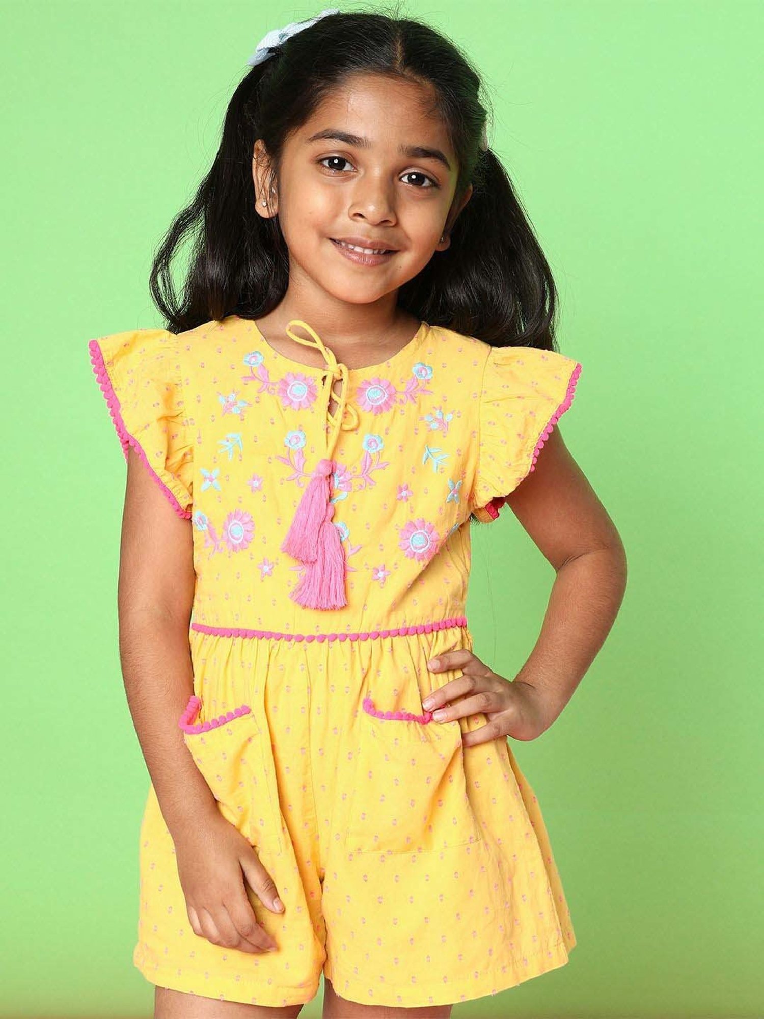 Nauti Nati Kids Yellow Cotton Printed Jumpsuit