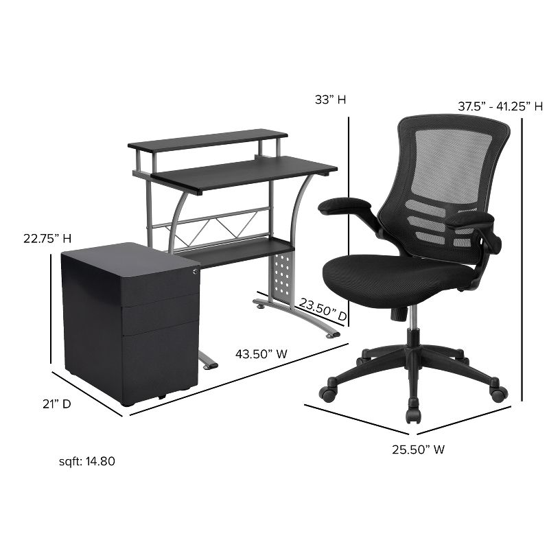 Flash Furniture Work From Home Kit - Black Computer Desk, Ergonomic Mesh Office Chair and Locking Mobile Filing Cabinet with Side Handles