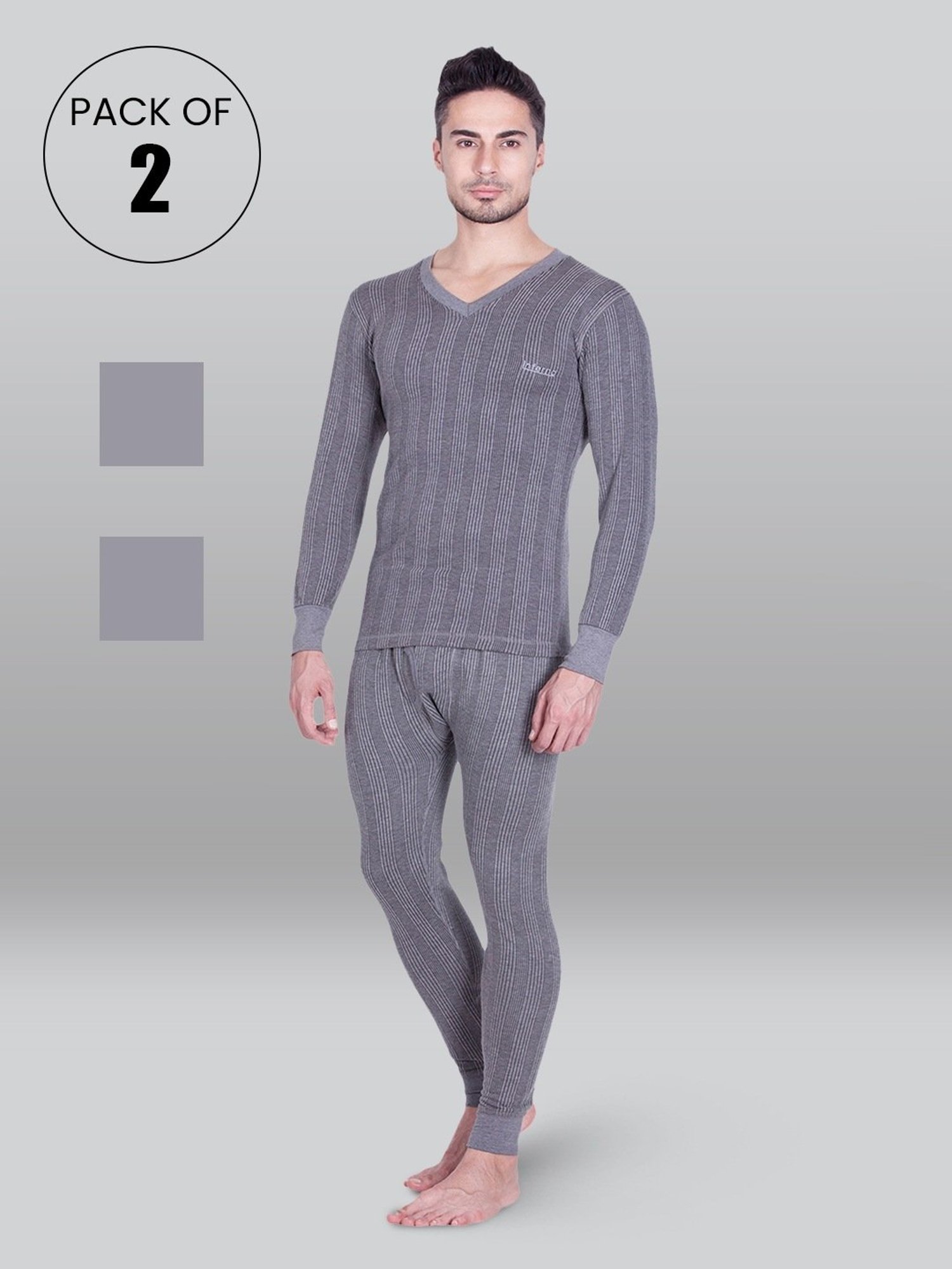 LUX Inferno Charcoal Skinny Fit Striped Thermal Set - Pack of 2