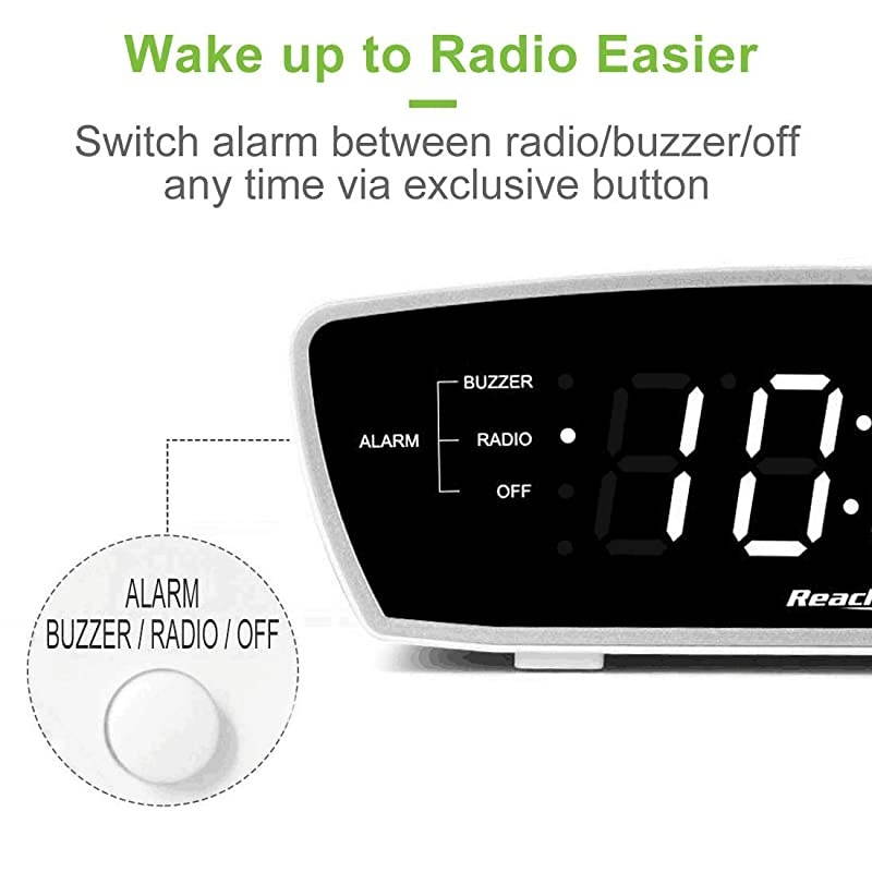 Simple Alarm Clock Radio with USB Charger Port FM Radio Dimmer 6 Snoozes 9Minute intervals Adjustable Alarm Volume for Heavy Sleepers for Bedrooms White