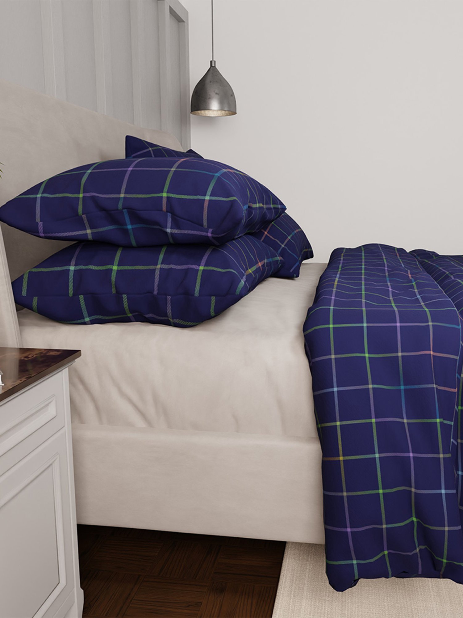 Stoa Paris Urbain Geometric Dark Blue 230 TC Microfibre King Duvet Cover with 4 Pillow Covers