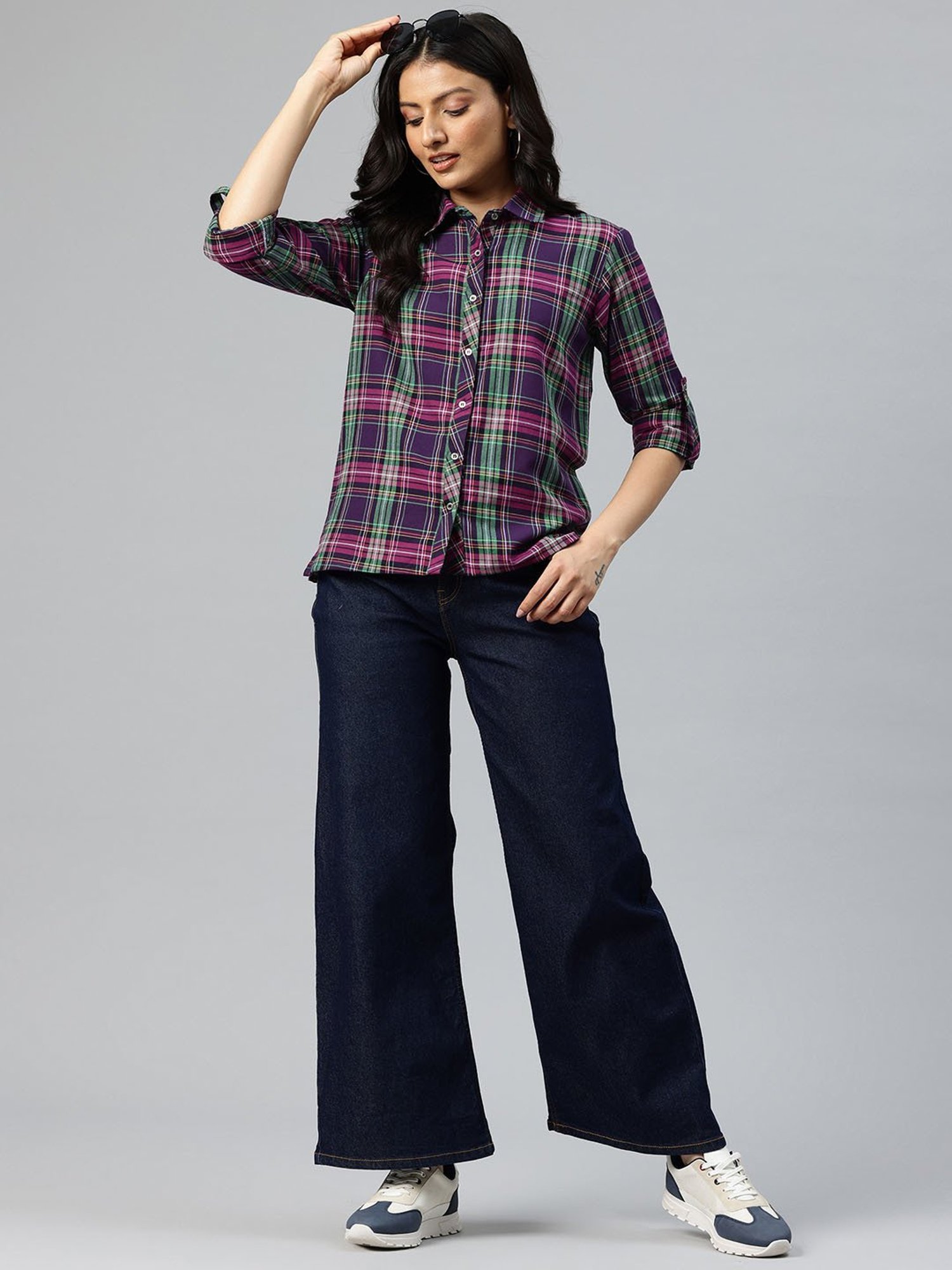 One Femme Purple Check Shirt