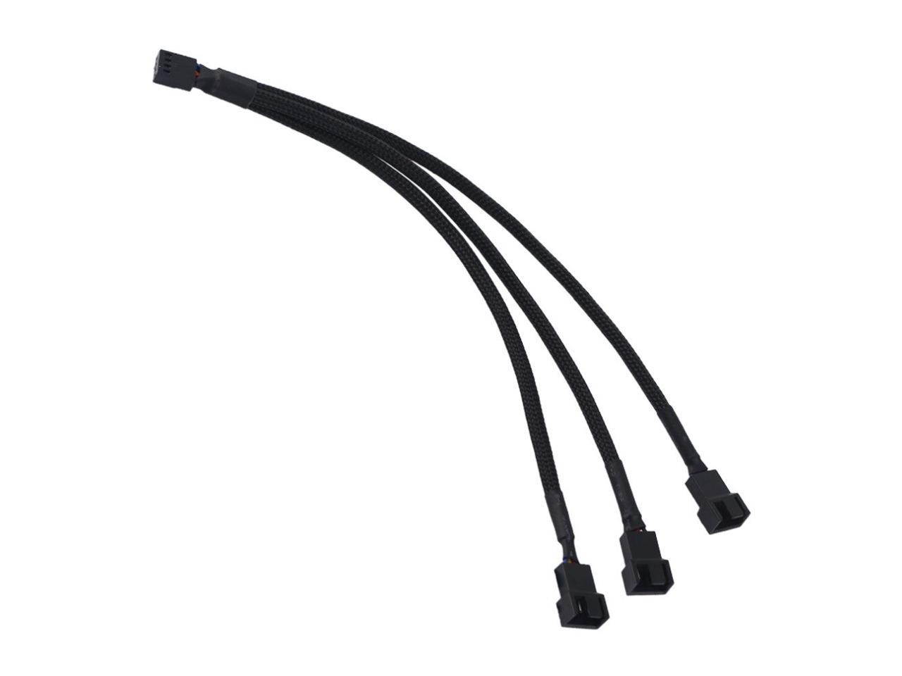 PWM Cooling Fan Splitter Adapter Cable Sleeved Braided Y Splitter Computer PC 4 Pin Fan Extension Power Cable 1 to 3 Converter 12 inches