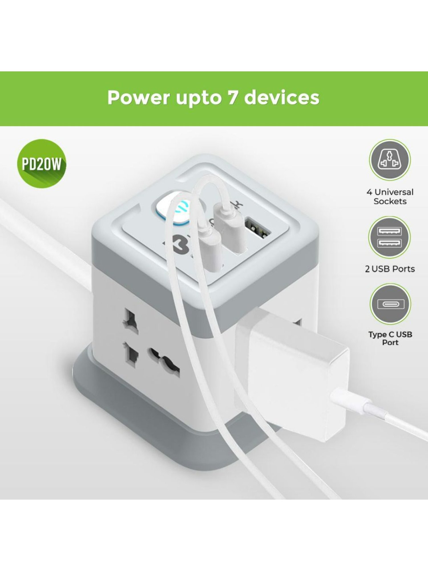 UltraProlink Qube Desktop Surge Protector with QC3.0 & 20W Power Delivery Port