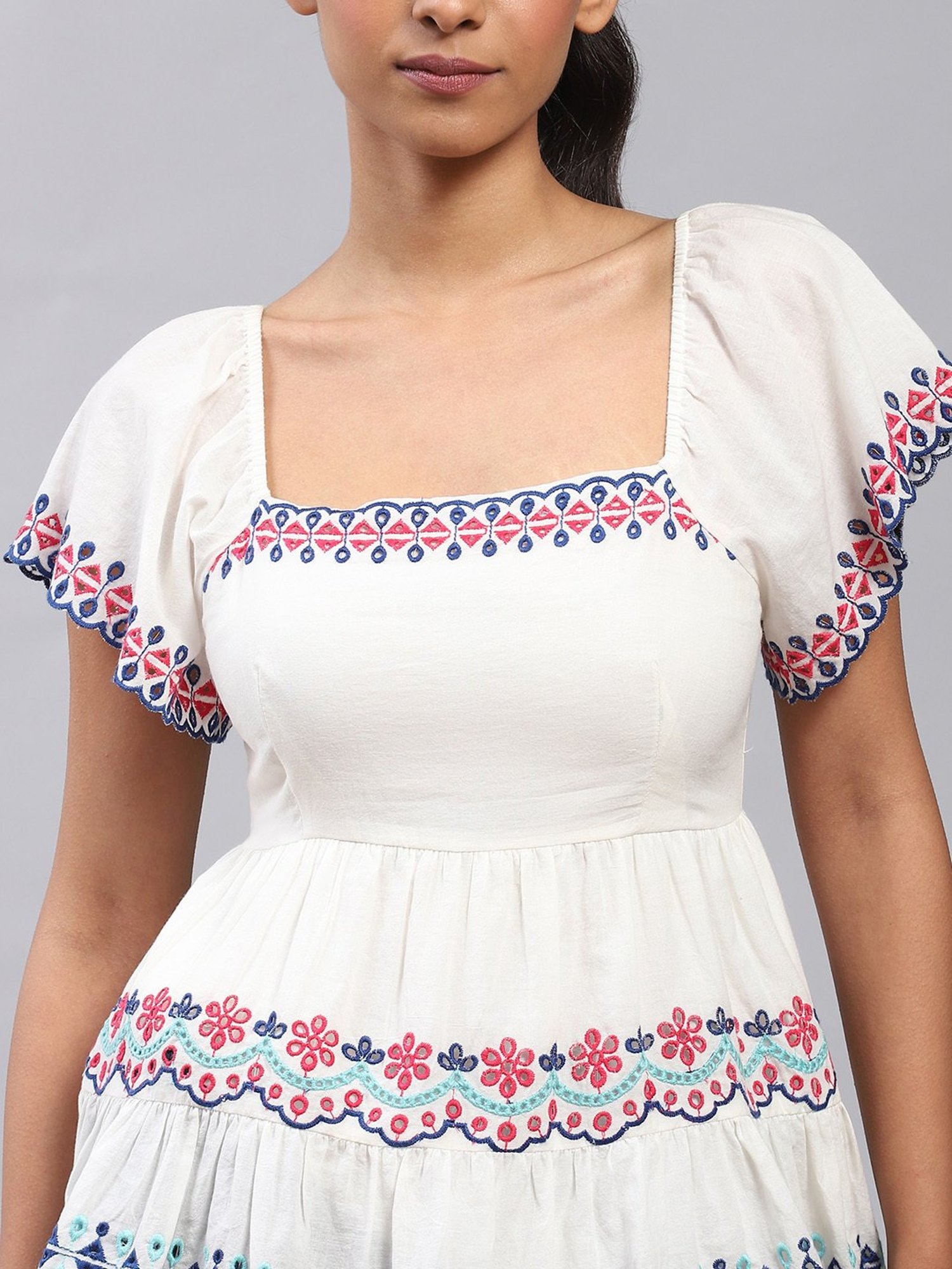 Label Ritu Kumar Off White Embroidered Peplum Top