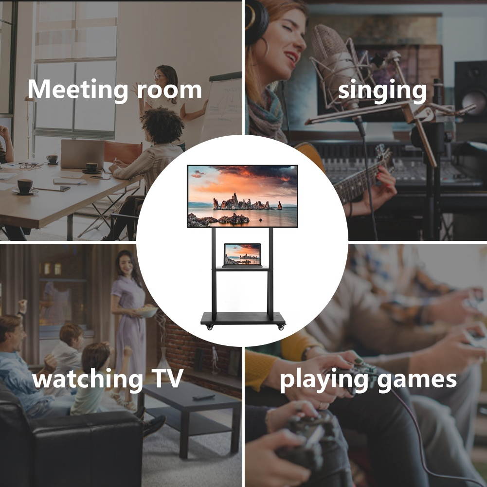 Mobile TV Stand Rolling TV Cart with Wheels for 32-70in LCD TV w/ 2 Layers Panel