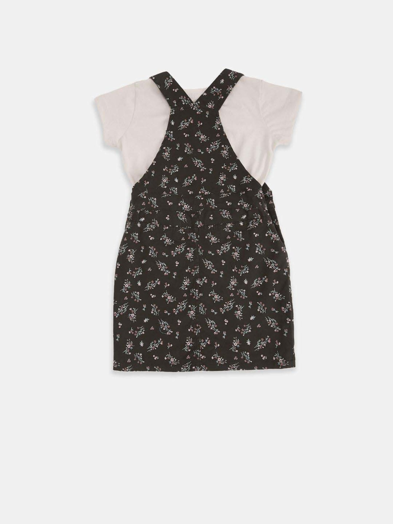 Pantaloons Junior Black & Pink Cotton Floral Print Dress Set