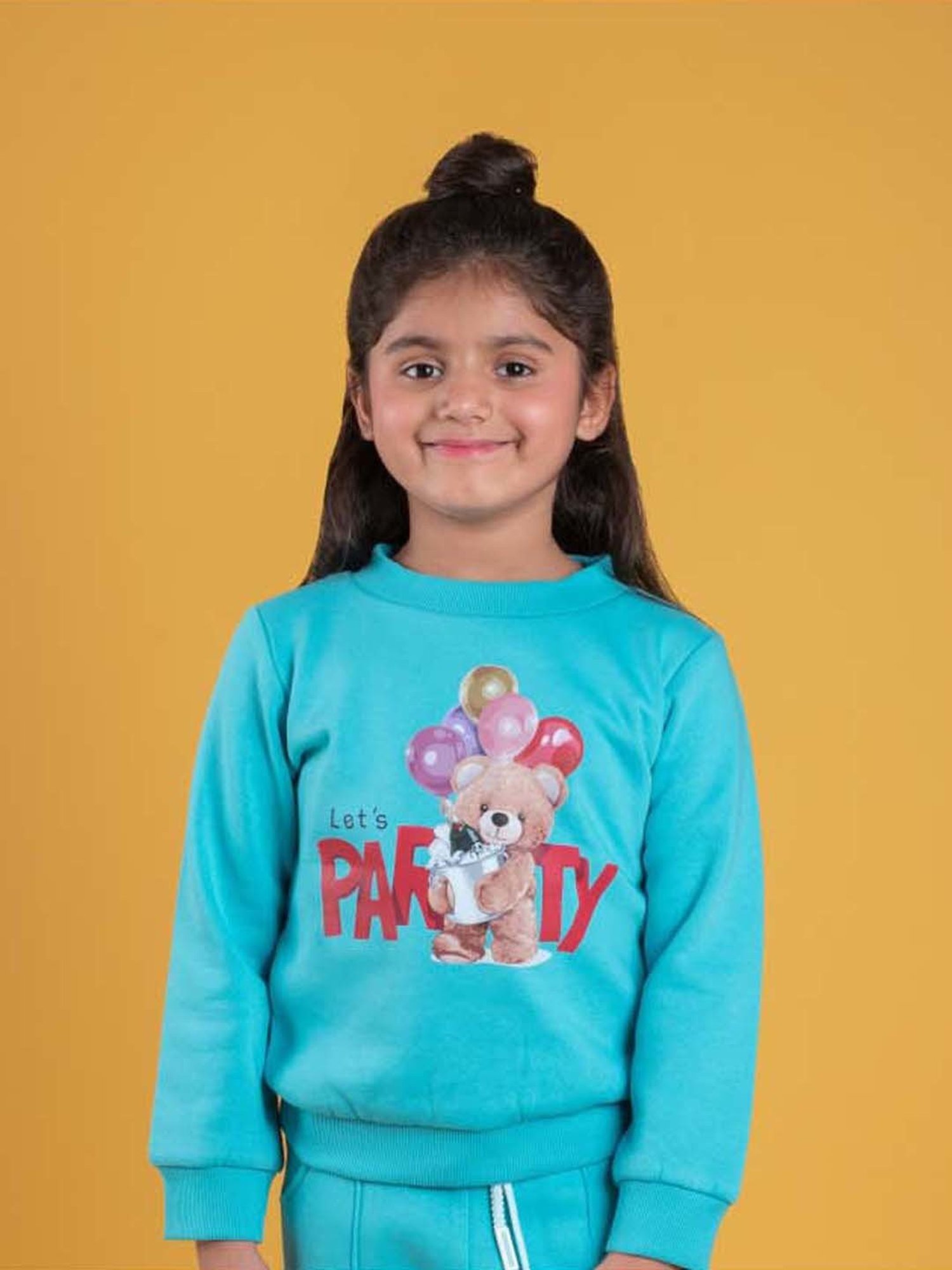 Tiny Girl Kids Aqua Blue Printed Full Sleeves Sweatshirt