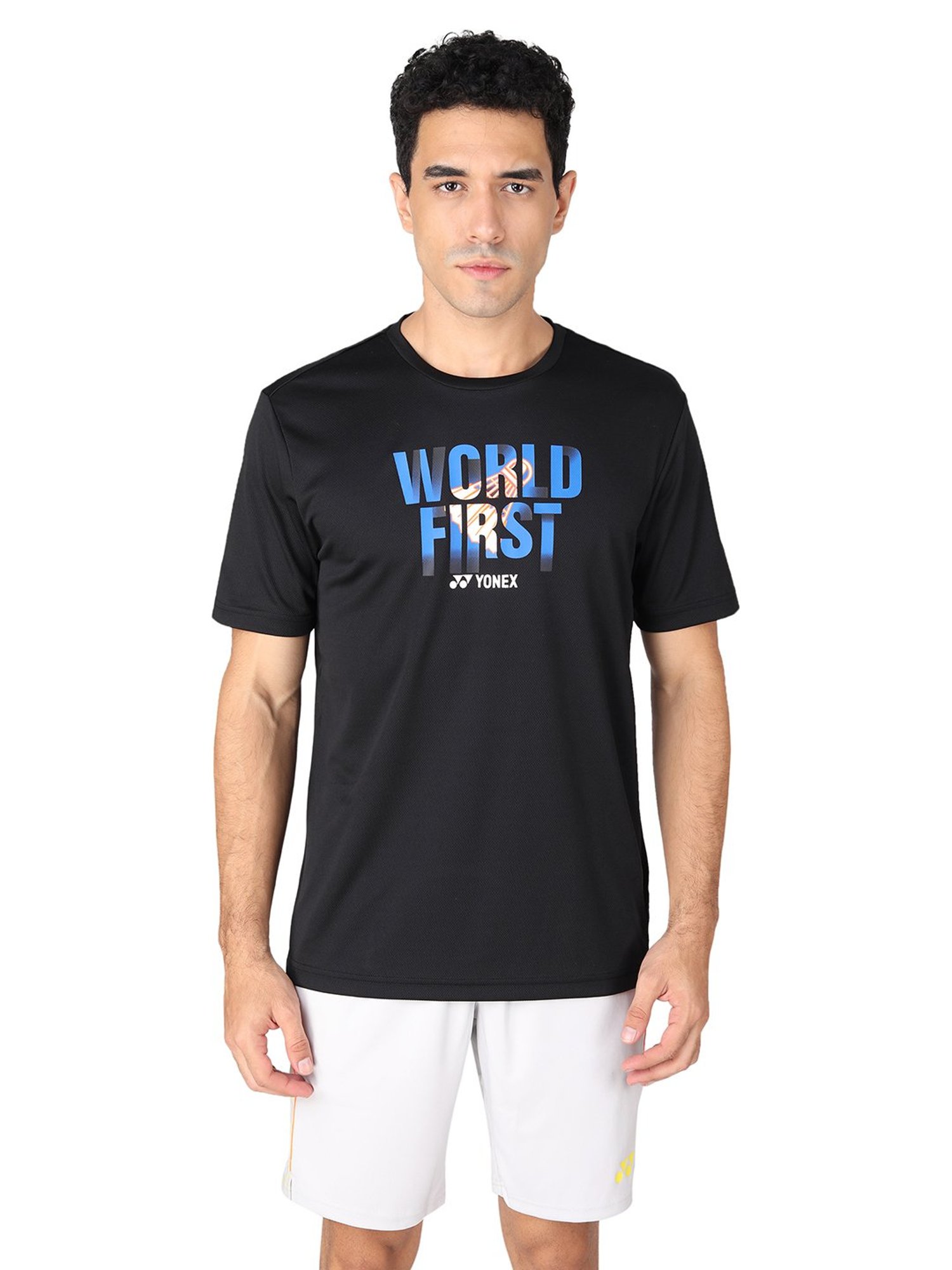 Yonex Jet Black Regular Fit Graphic Print Badminton T-Shirt