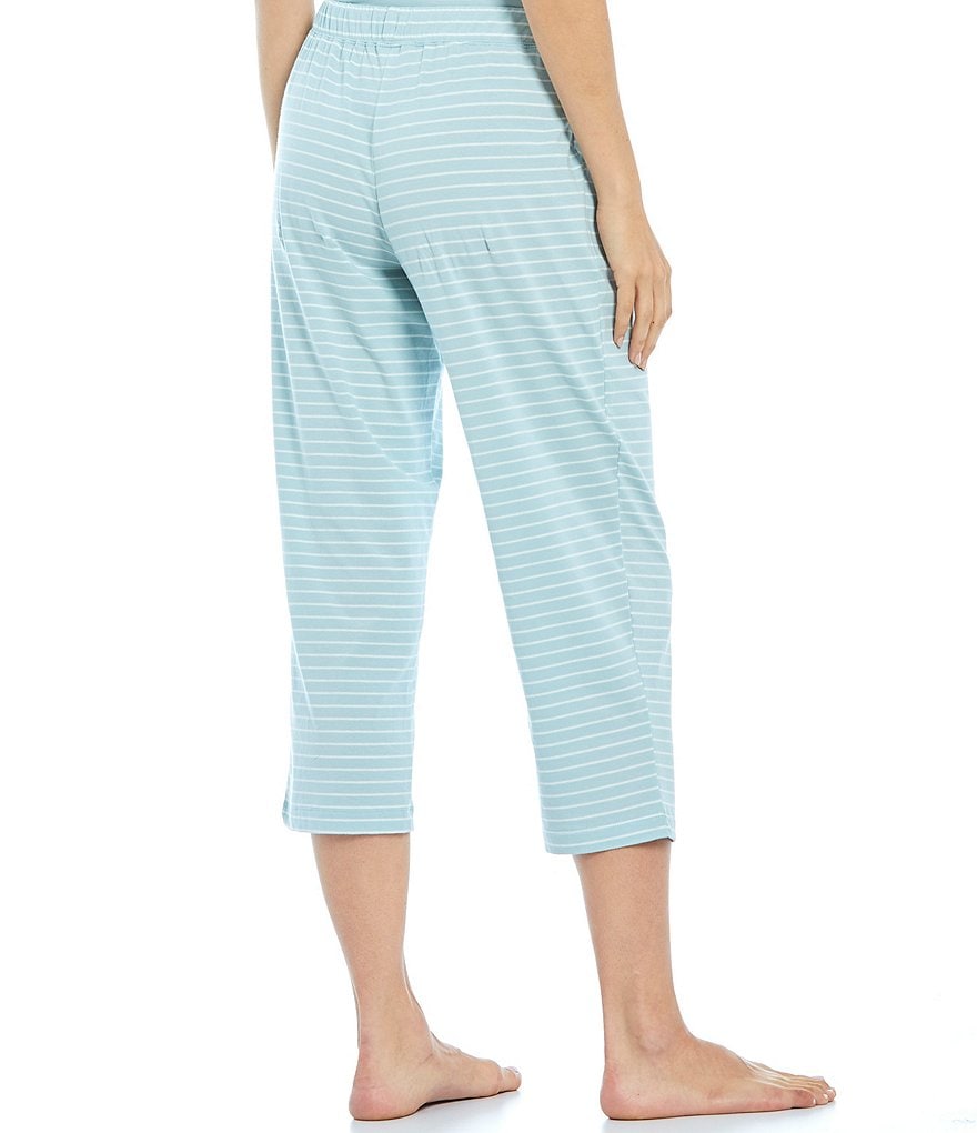 Sleep Sense Striped Print Jersey Knit Cropped Coordinating Sleep Pants