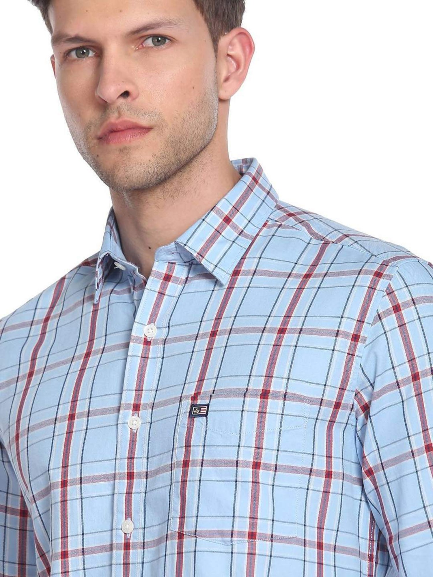 Arrow Sport Blue Cotton Slim Fit Checks Shirt
