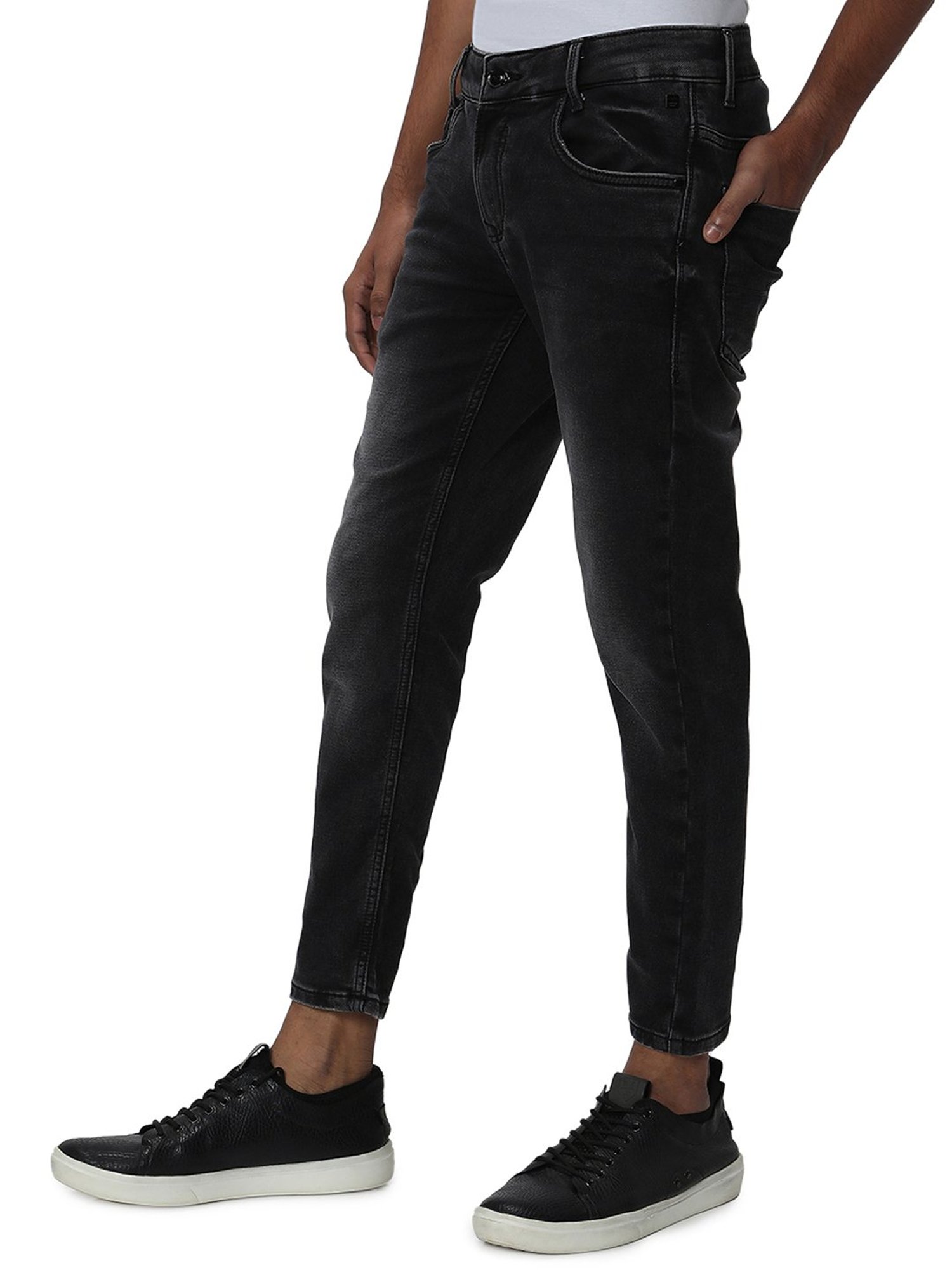 Mufti Black Slim Fit Lightly Washed Jeans