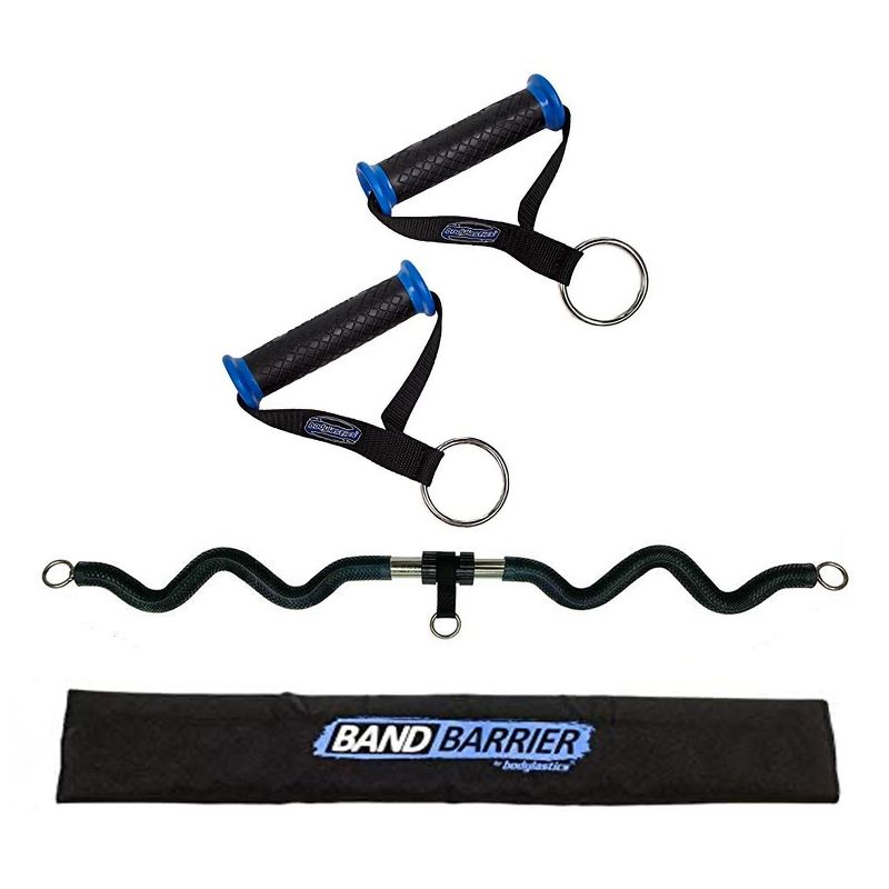 Bodylastics Home Gym Exercise Fitness Extra Wide Resistance Band Handles, Protector Sleeve and Collapsible Resistance Bands Bar