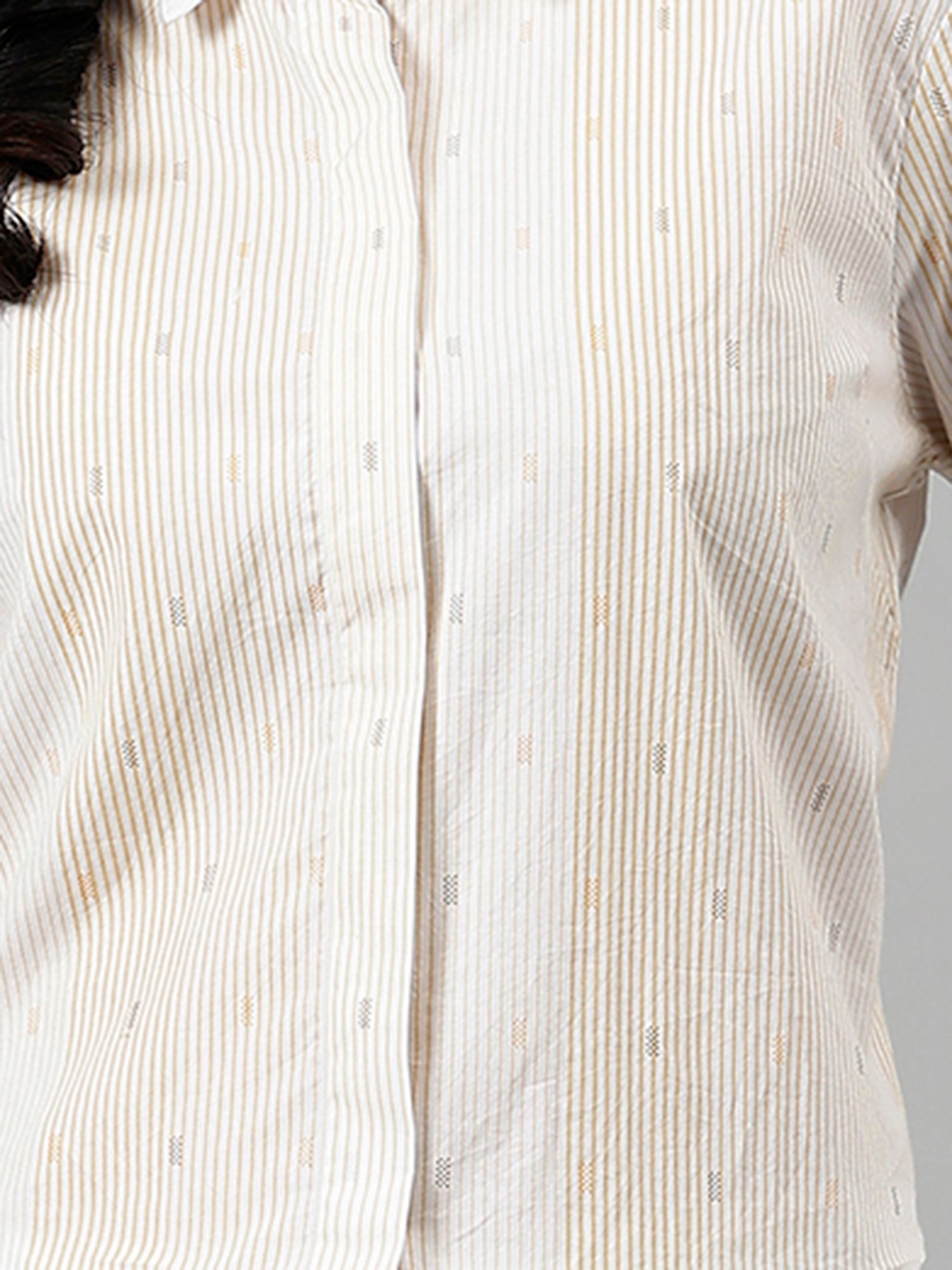 Hancock White & Yellow Cotton Striped Shirt