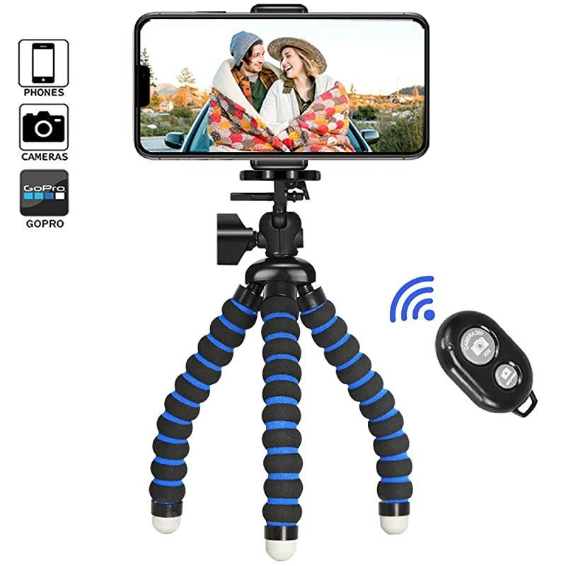TripodiTripod Portable Flexible Camera Stand Mini Holder with Wireless Remote Shutter and Universal Clip for Android Cell Samsung Sports Camera GoPro