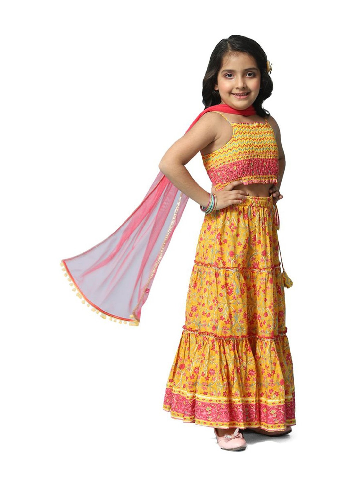 A Little Fable Kids Red & Beige Embellished Lehenga Choli