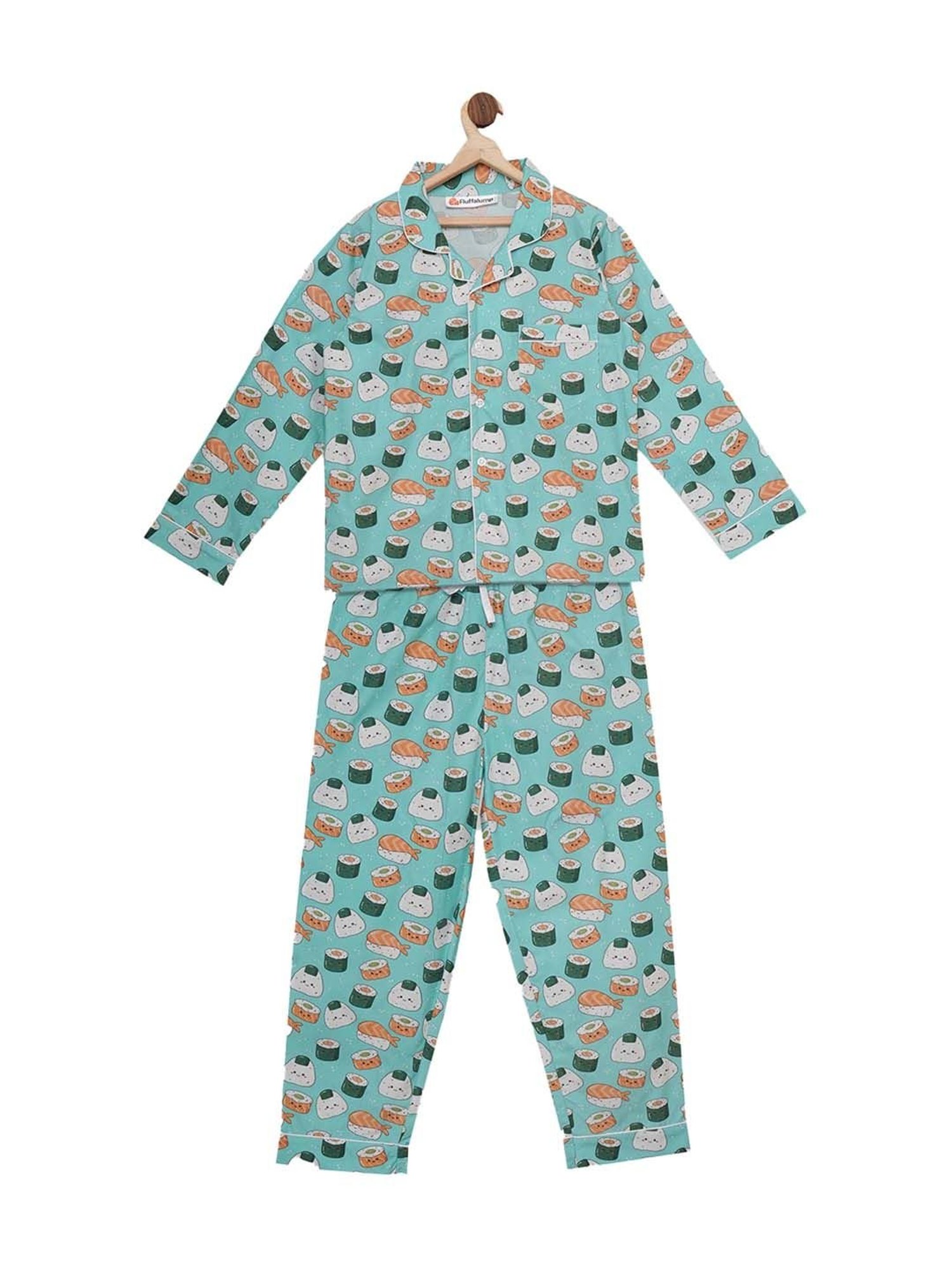 Fluffalump Boys Multicolor Cotton Printed Nightwear Top & Pants Set