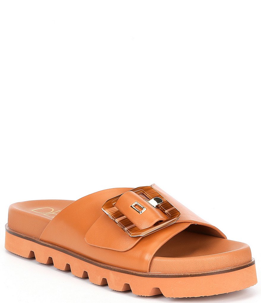 Deltan Benson Leather Buckle Lug Sole Slides