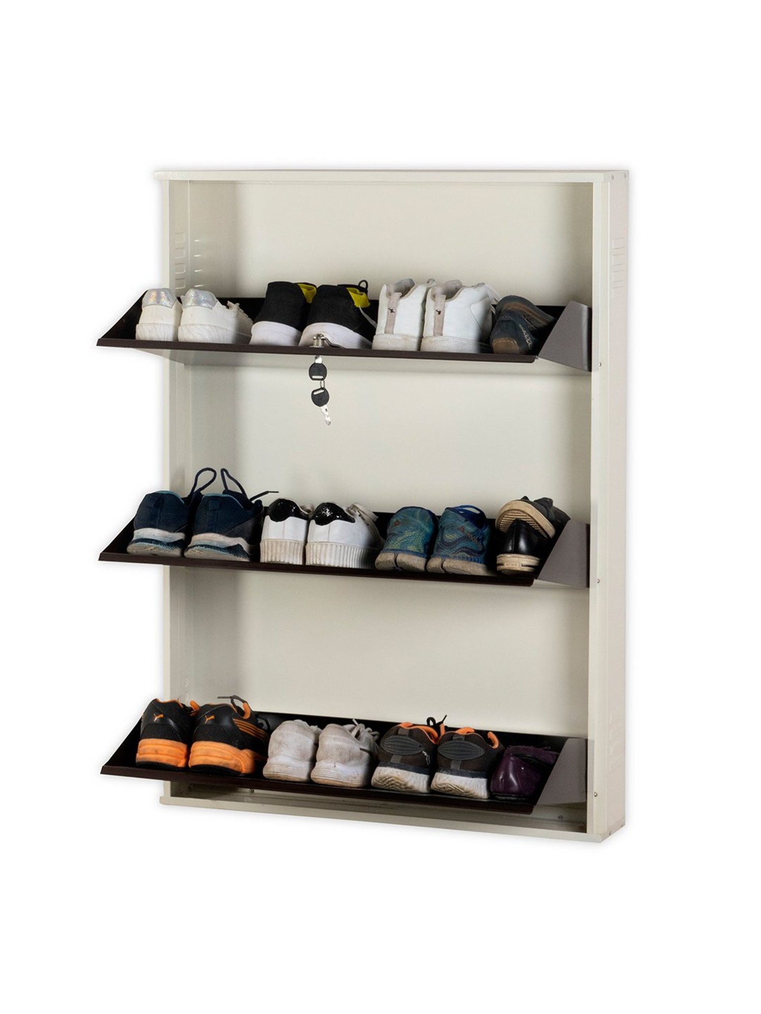Delite Kom Metal Shoe Rack - 29" 3 Shelf, Ivory Coffee, PowderCoat, Wall Mount, DIY