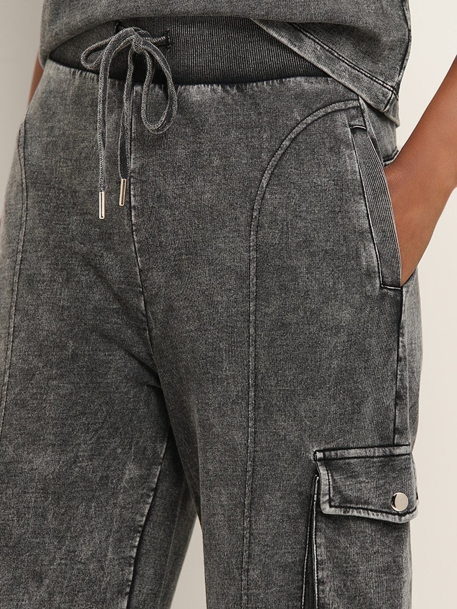 Studiofit by Westside Black Faded Mid-Rise Cotton Track Pants