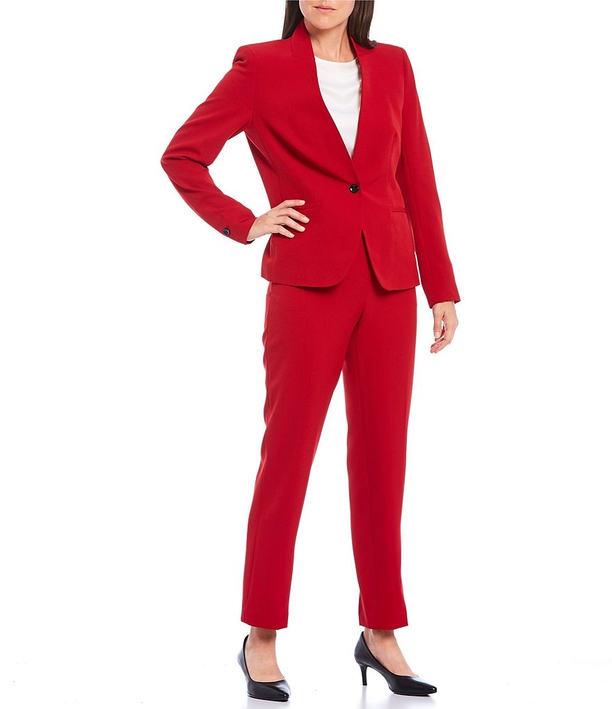 Kasper Stretch Crepe Stand Combo Collar One Button Jacket