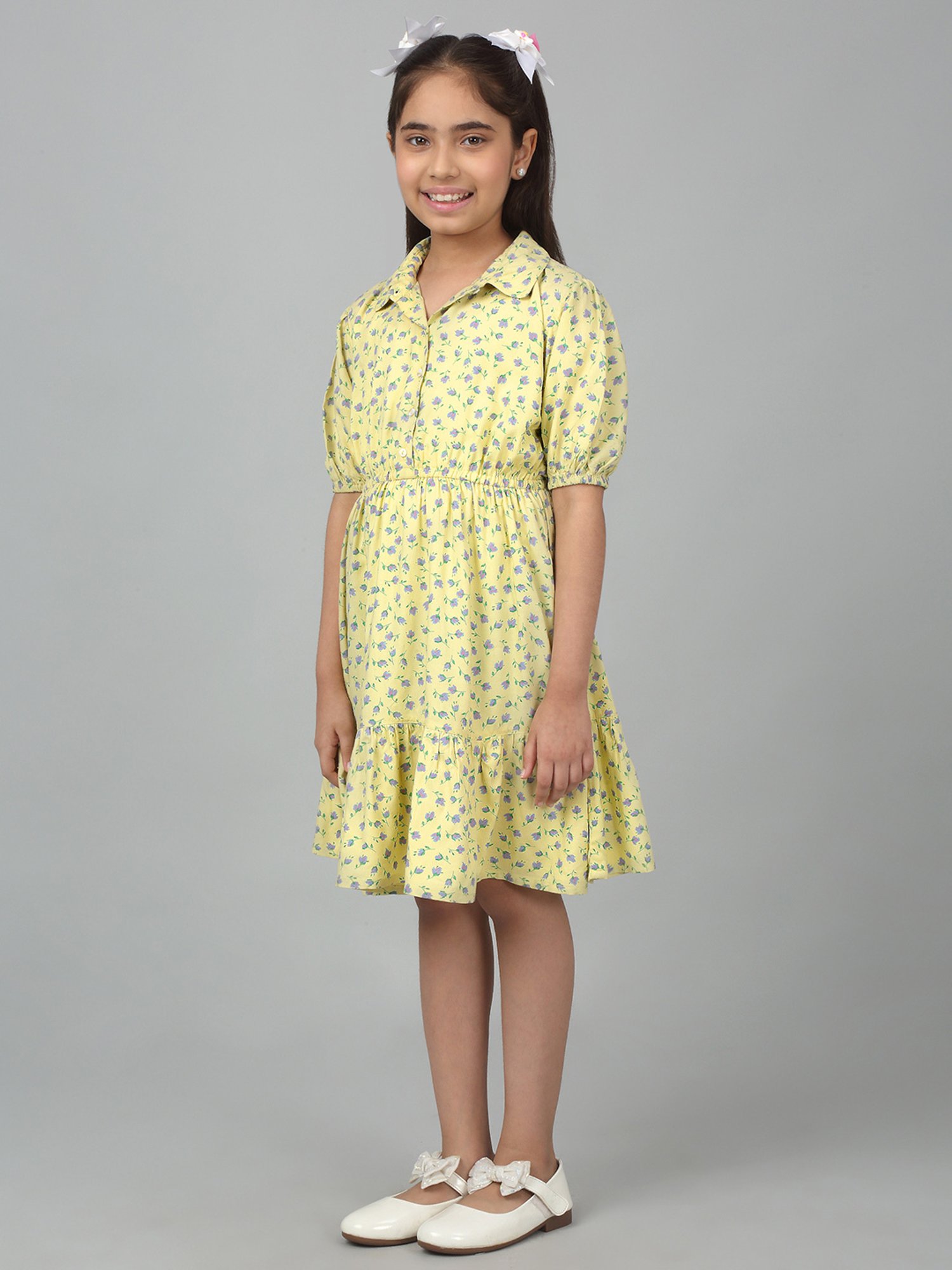 Cantabil Kids Yellow Floral Print Dress