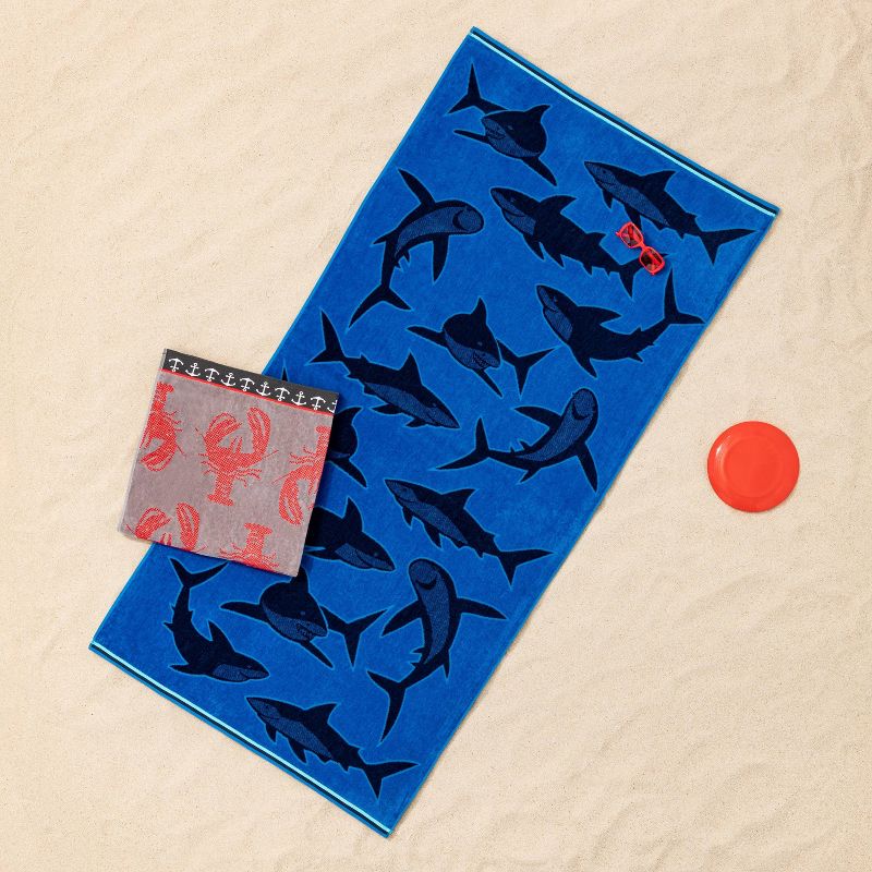 2pk XL Shark and Lobster Beach Towel Set Red/Blue - Sun Squad™