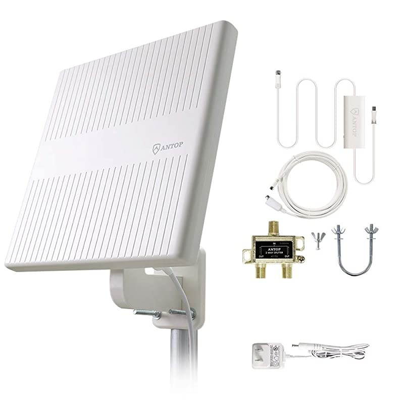 Outdoor Amplified HDTV Antenna 360&deg; Omnidirectional TV Antenna 65 Miles with Amplifier Signal Booster Support HD 4K 1080P UHF VHF Freeview for IndoorOutdoorRVAttic UseSupport 2 TVs