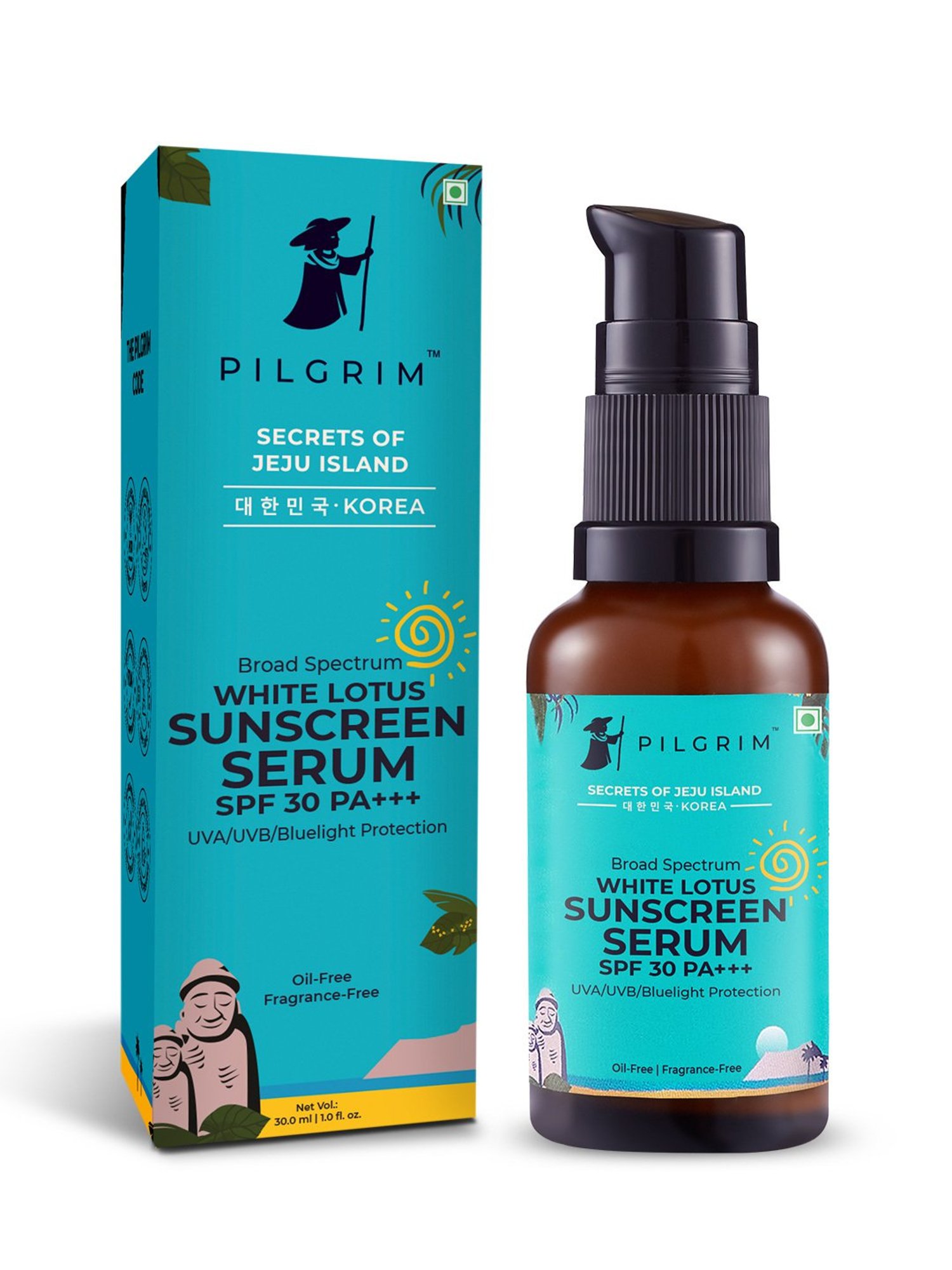 Pilgrim White Lotus Sunscreen Serum SPF 30 PA+++ with Hyaluronic Acid & CICA - 30 ml