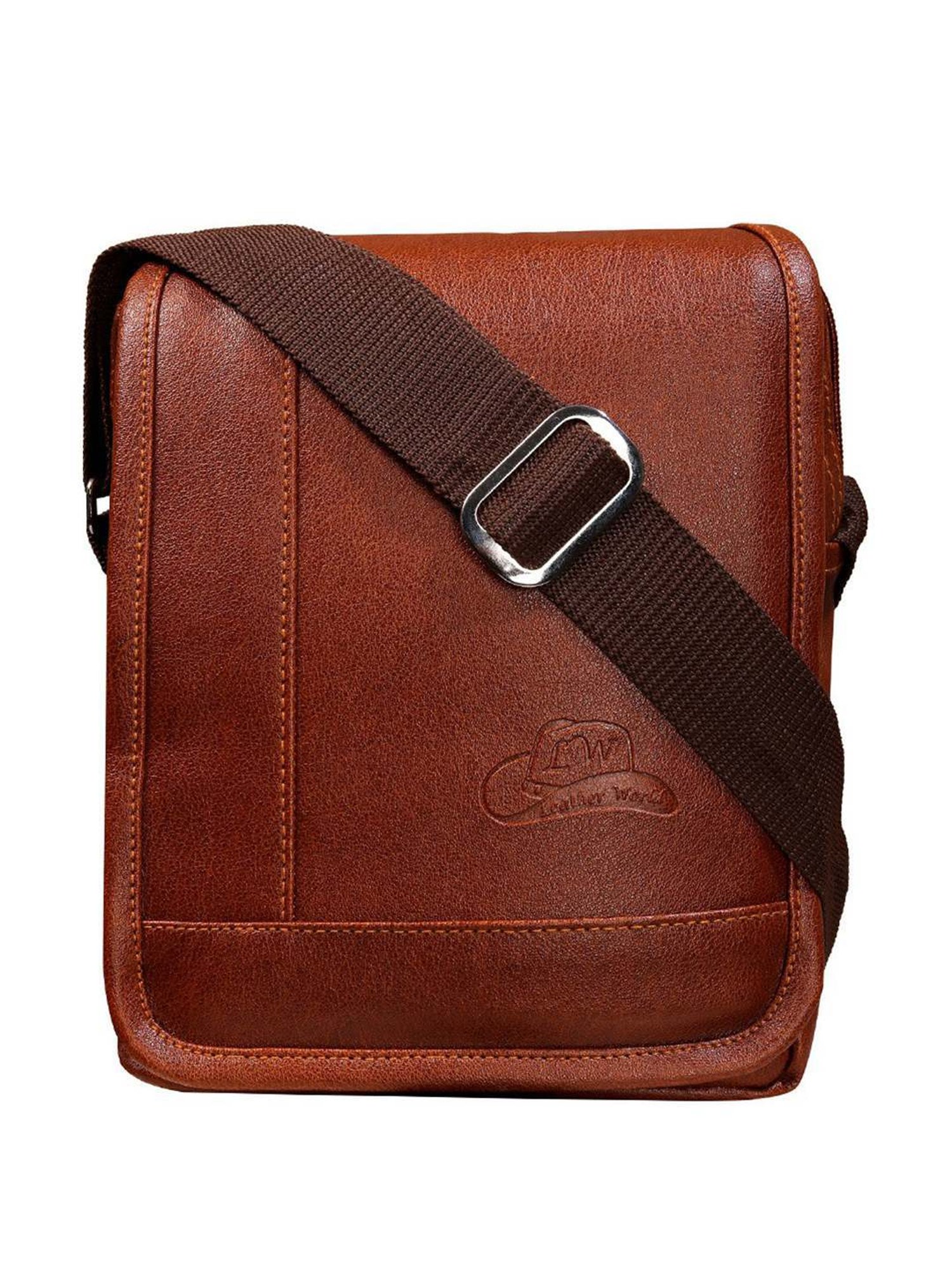 Leather World Tan Solid Medium Cross Body Bag