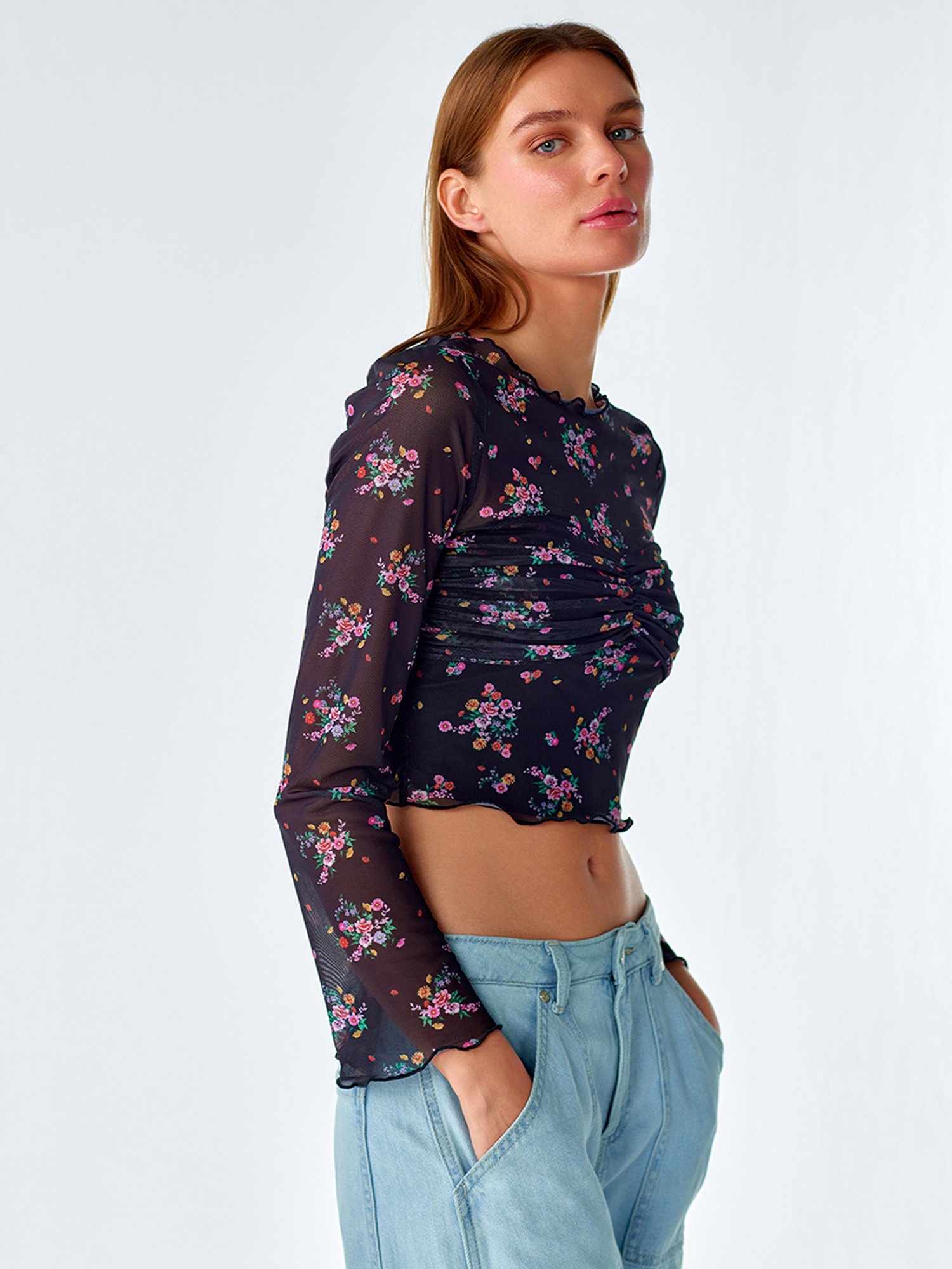 Cover Story Black Floral Print Crop Top