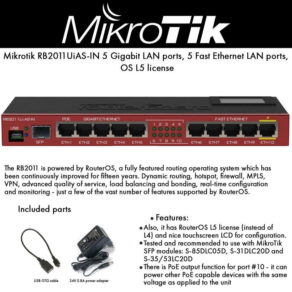 MikroTik RouterBoard RB2011UiAS-IN 1 SFP Port Plus 10 Port Ethernet