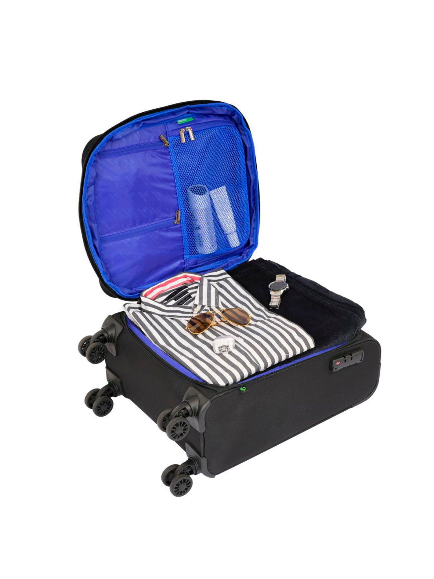 United Colors of Benetton Archimedes Black & Grey Color Block Soft Cabin Trolley Bag -58 Cms