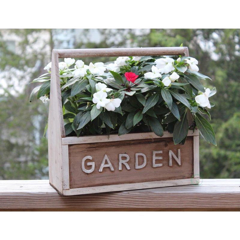 Gardenised Distressed Wood Garden Carry Planter